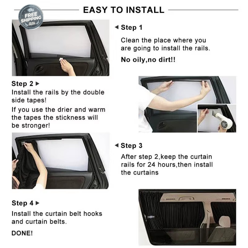2pcs Universal Car Side Window Curtains – Foldable UV Protection Sunshade – NEW