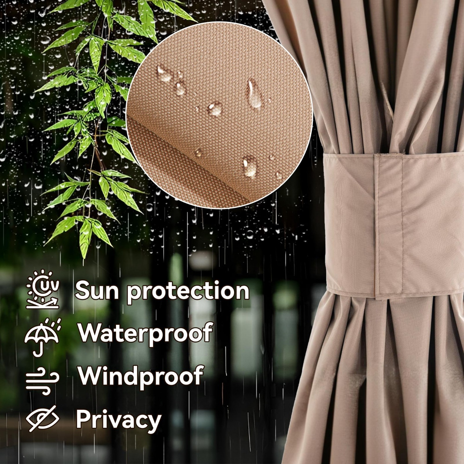Universal 4-Panel Gazebo Curtain Replacement 8′ x 8′, Outdoor Privacy Sidewalls