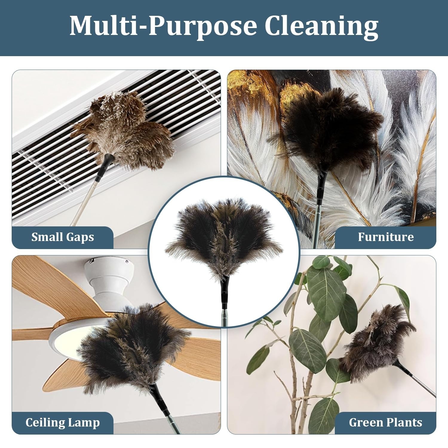 47in Extendable Feather Duster Soft Long Handle for Ceiling Fans Blinds Dust