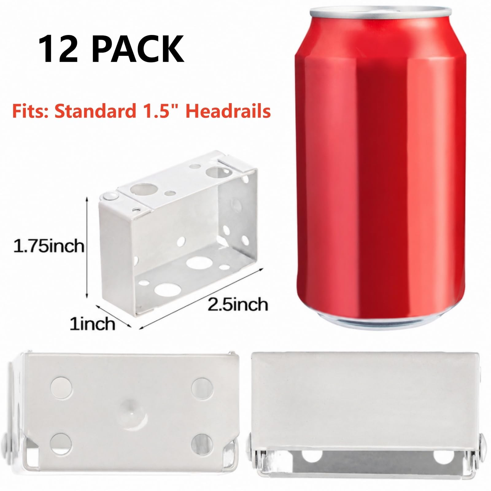 12 Pack Blind Brackets, Fits 1.5 in Headrail (Inner Width 1.75in), Low Profil…