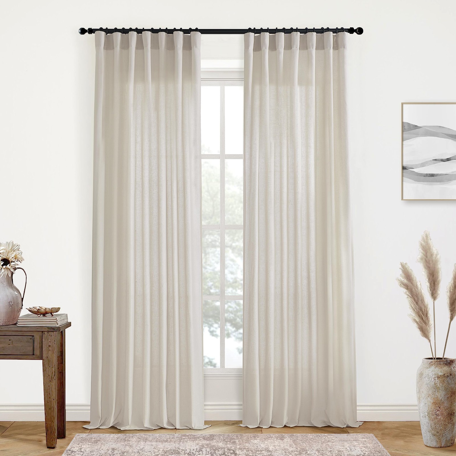 Floor to Ceiling Curtains 8 FT,Linen Cotton Blend Faux Linen Soft Touch Light…