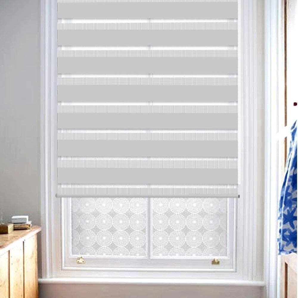 LUCKUP Zebra Style Horizontal Window Shade Blinds Dual Roller 17.7″x59″ Grey