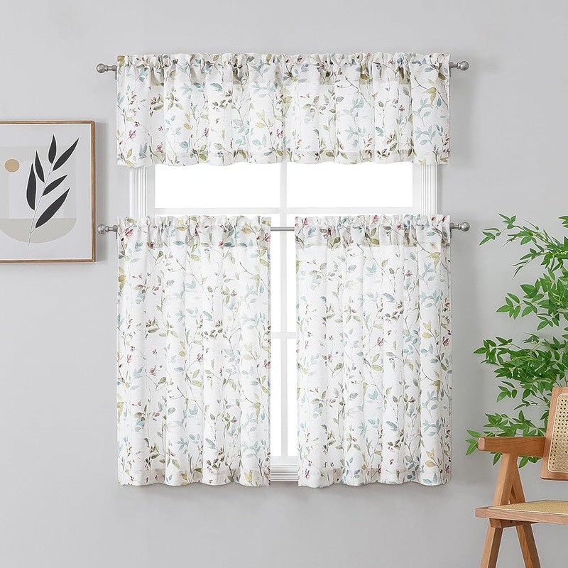 Floral Valances Panels Light Filtering Curtains Rod Pocket Linen Blend New