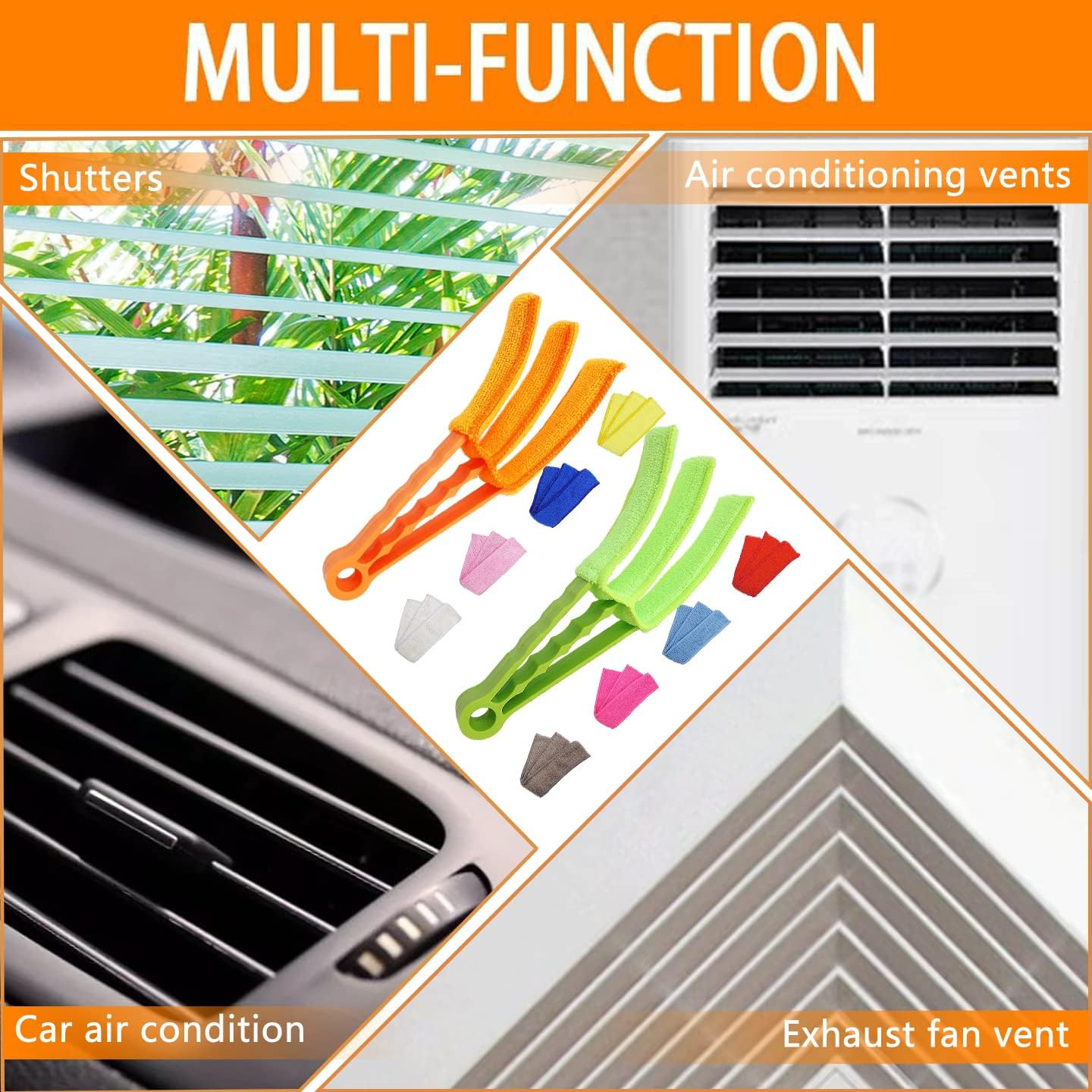 2 Pack 3 Arms Blinds Duster with 10 Colors Microfiber Sleeves Window Cleaner