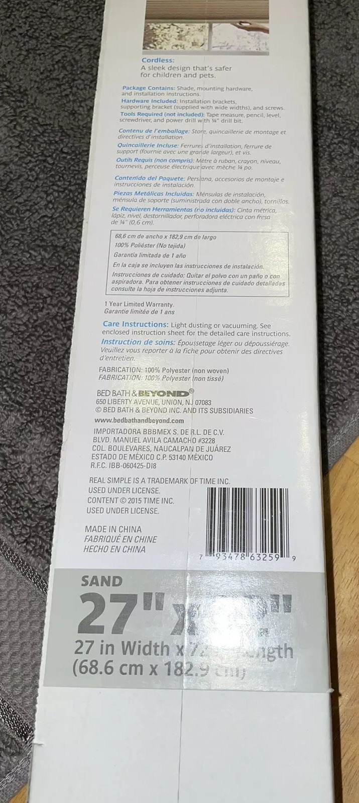 Real Simple Cordless Cellular 27 x 72-Inch Length Shade in Sand
