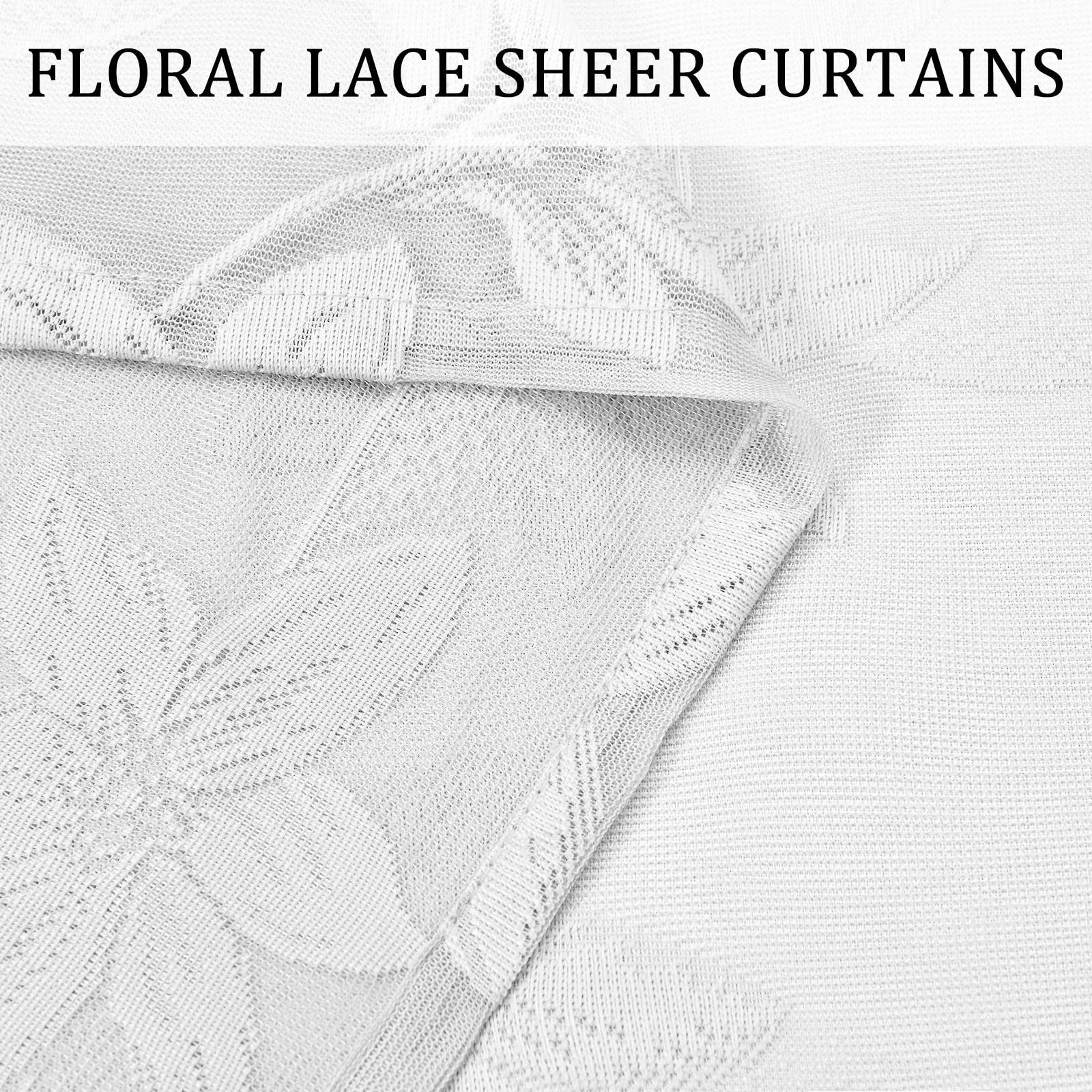White Floral Lace Sheer Curtains – Rod Pocket Window Voile Sheer Drapes for B…