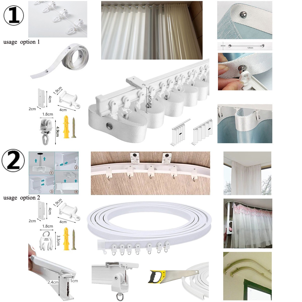 One Meter Aluminum Metal Alloy Bendable Window Tracks Curtain Poles White