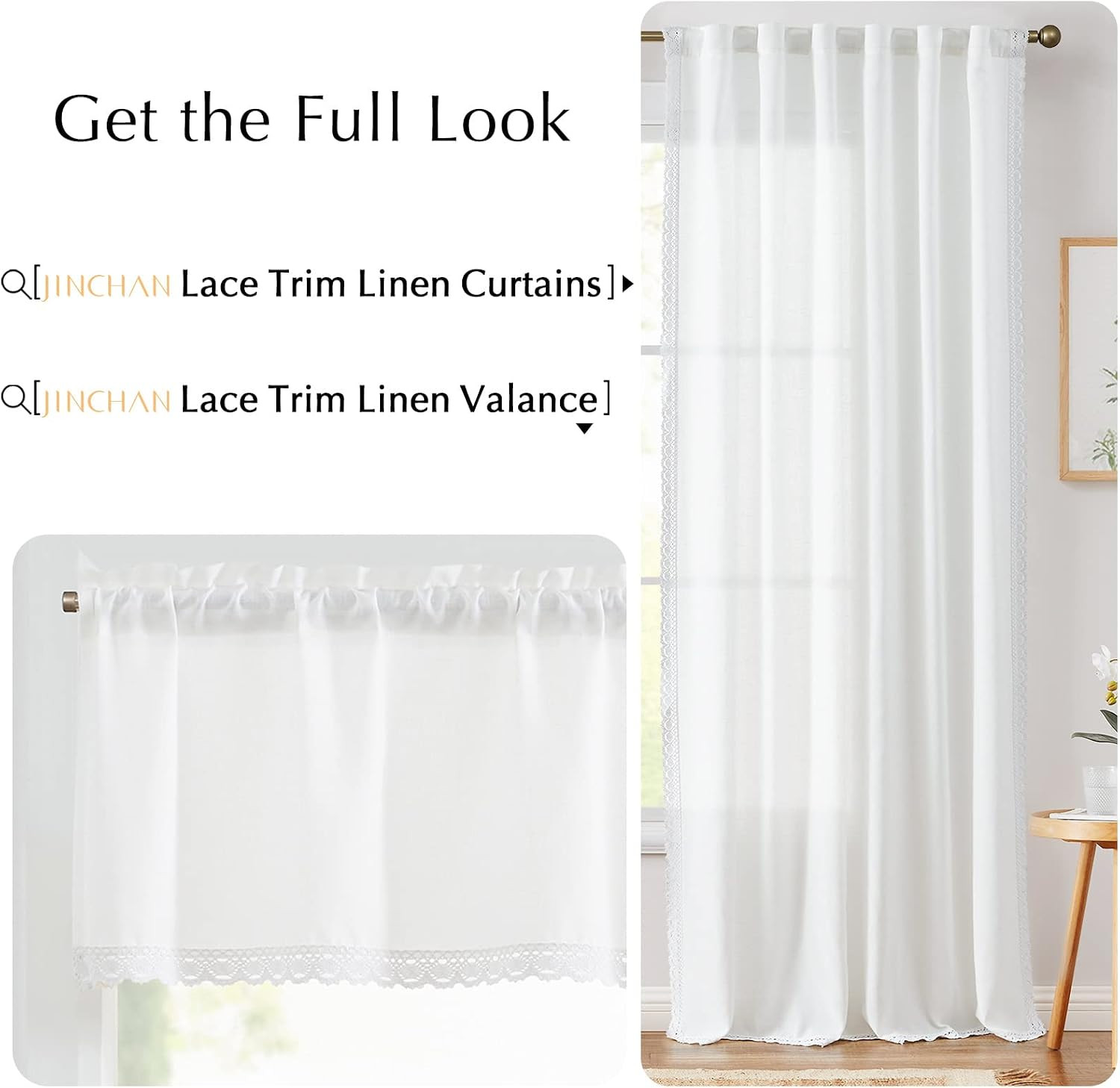 jinchan Linen Valance with Lace Trim Farmhouse Rustic Valance Curtain for Window