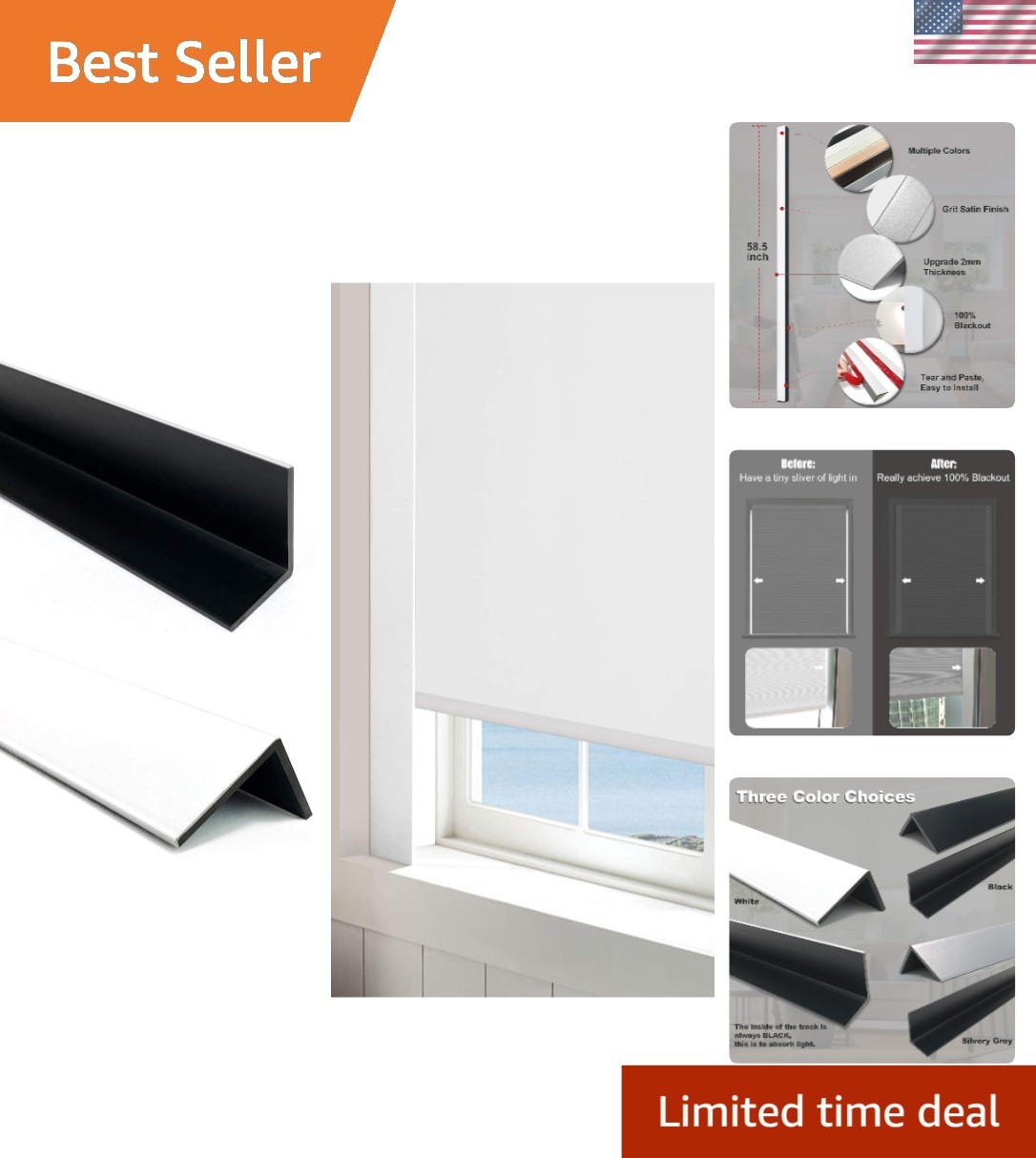 Easy-Install 100% Blackout Light Strips – 58.5″ L for Bedrooms & Nurseries, 2pcs