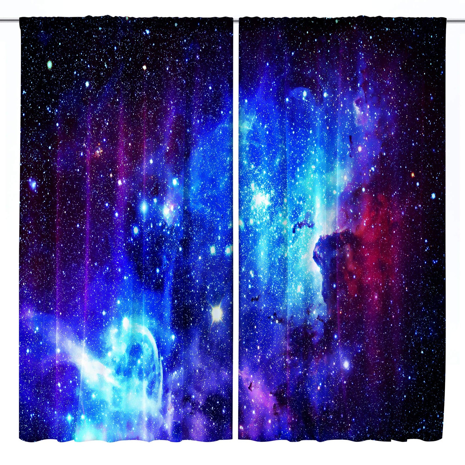 Galaxy Outer Space Nebula Curtains (2 Panels 42 x 63 Inch) Blue Rod Pocket Un…