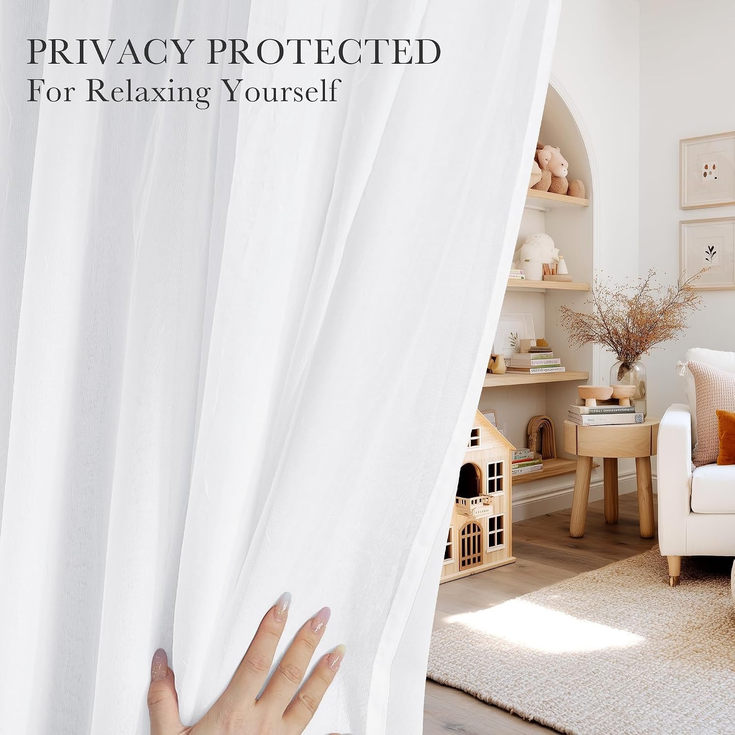Pure White Blackout Curtains 52×84″ 2pc Sheer Overlay Romantic Grommet Drapes