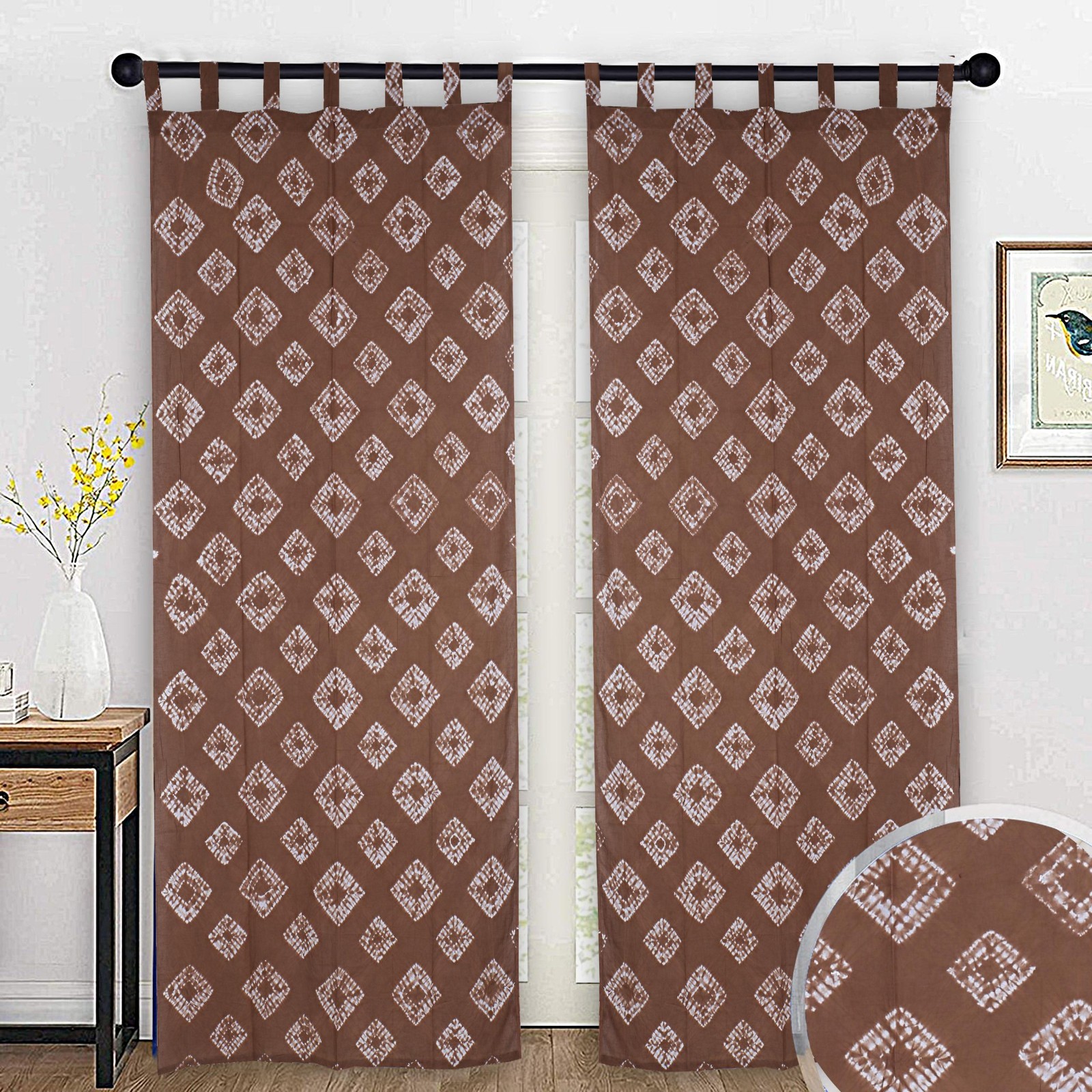Indian Cotton Handmade Window Curtain Drape Decor Brown Curtain Ethnic Hanging