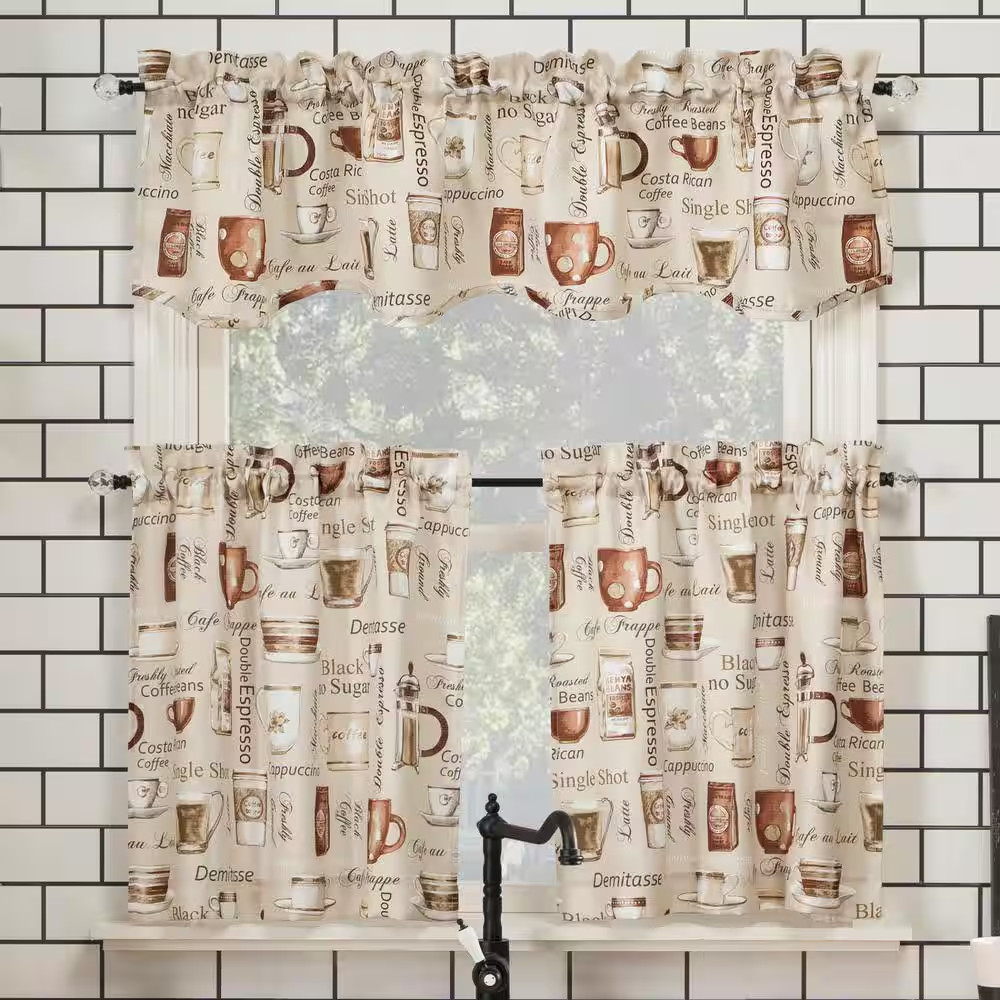 Berkley Coffee Shop Ivory Polyester 54 In. W X 24 In. L Rod Pocket Light Filteri