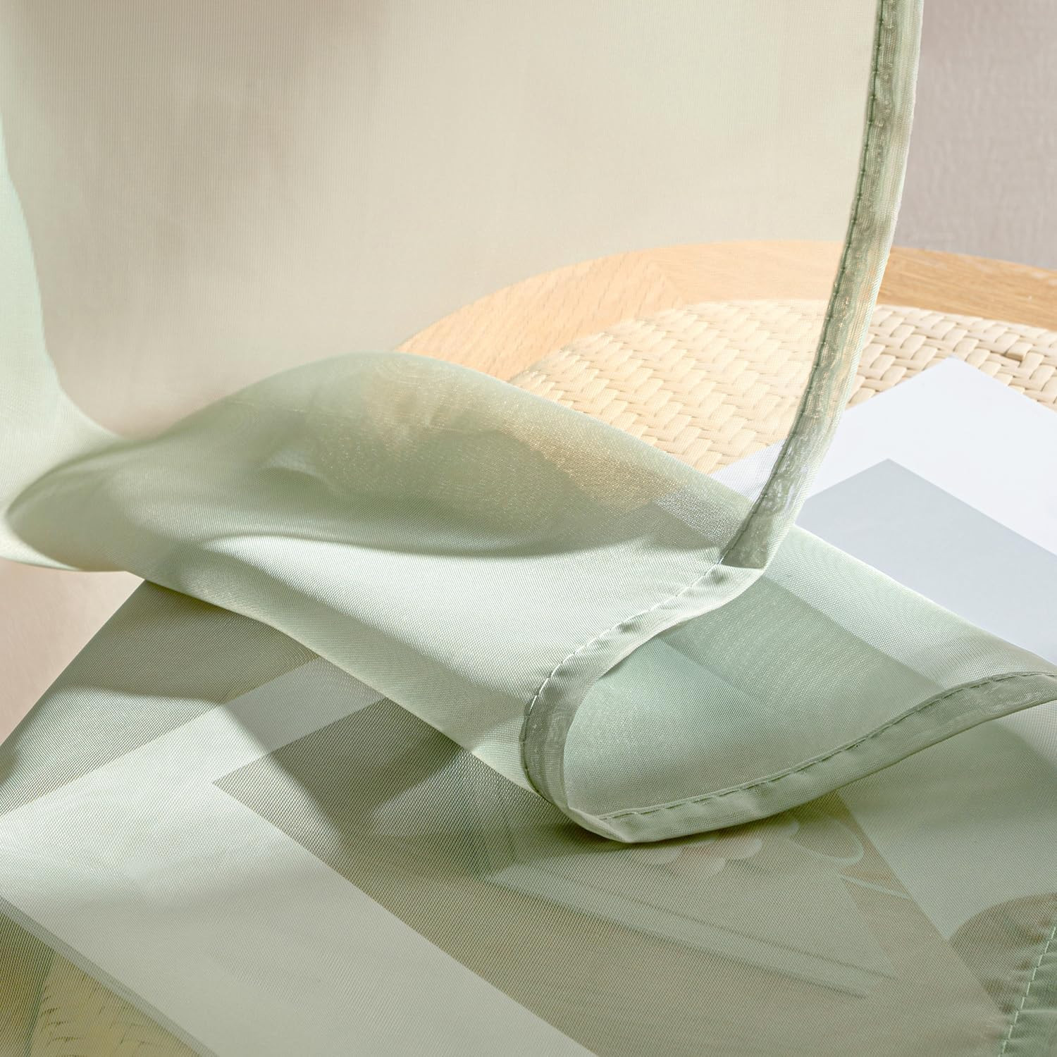 MIULEE Sage Green Sheer Curtains 84 Inches Long, 4 Panels Set, Light Filtering R
