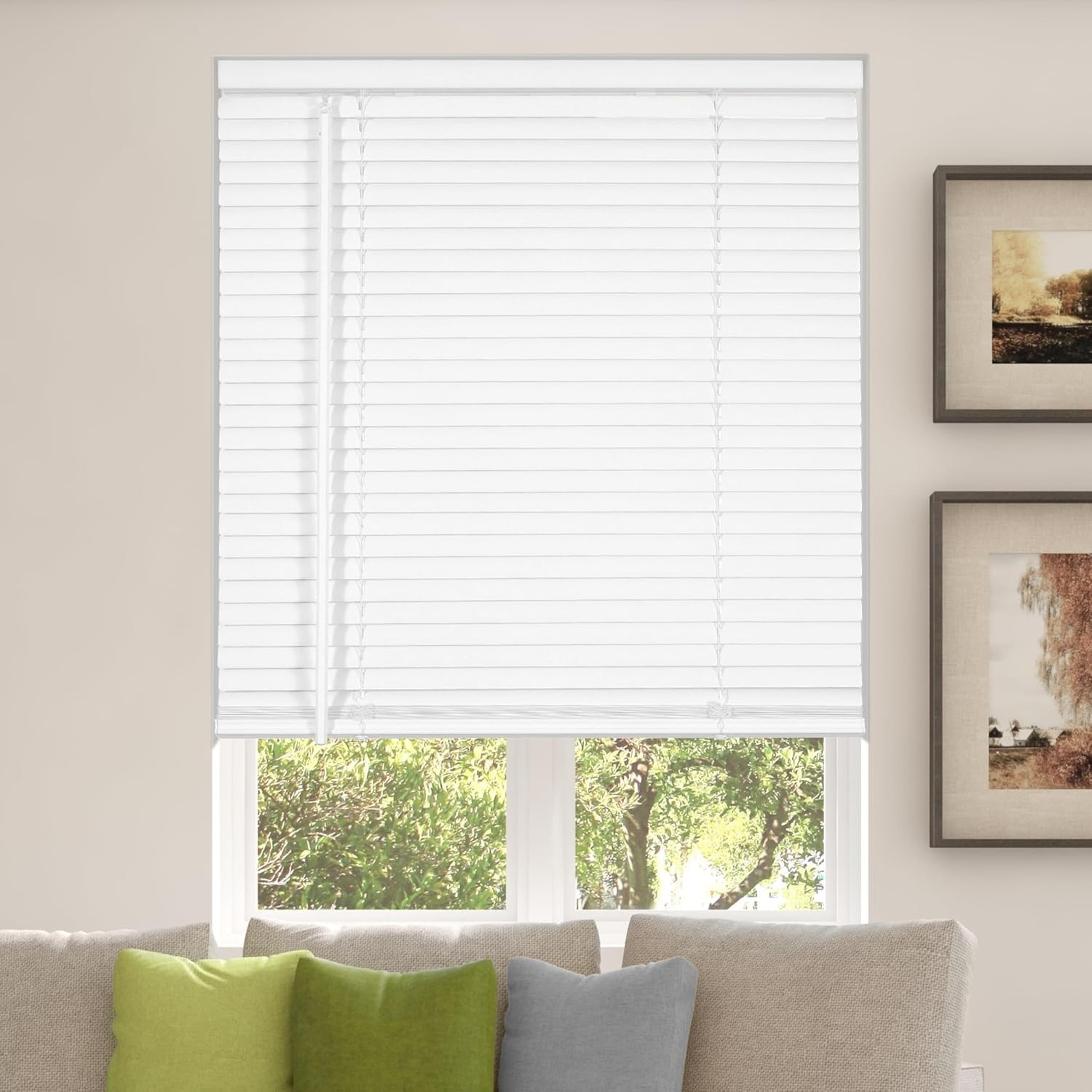 Calyx INTERIORS Room Darkening Vinyl Mini Blinds, Cordless, 1″ Slat, 46.5″ W x