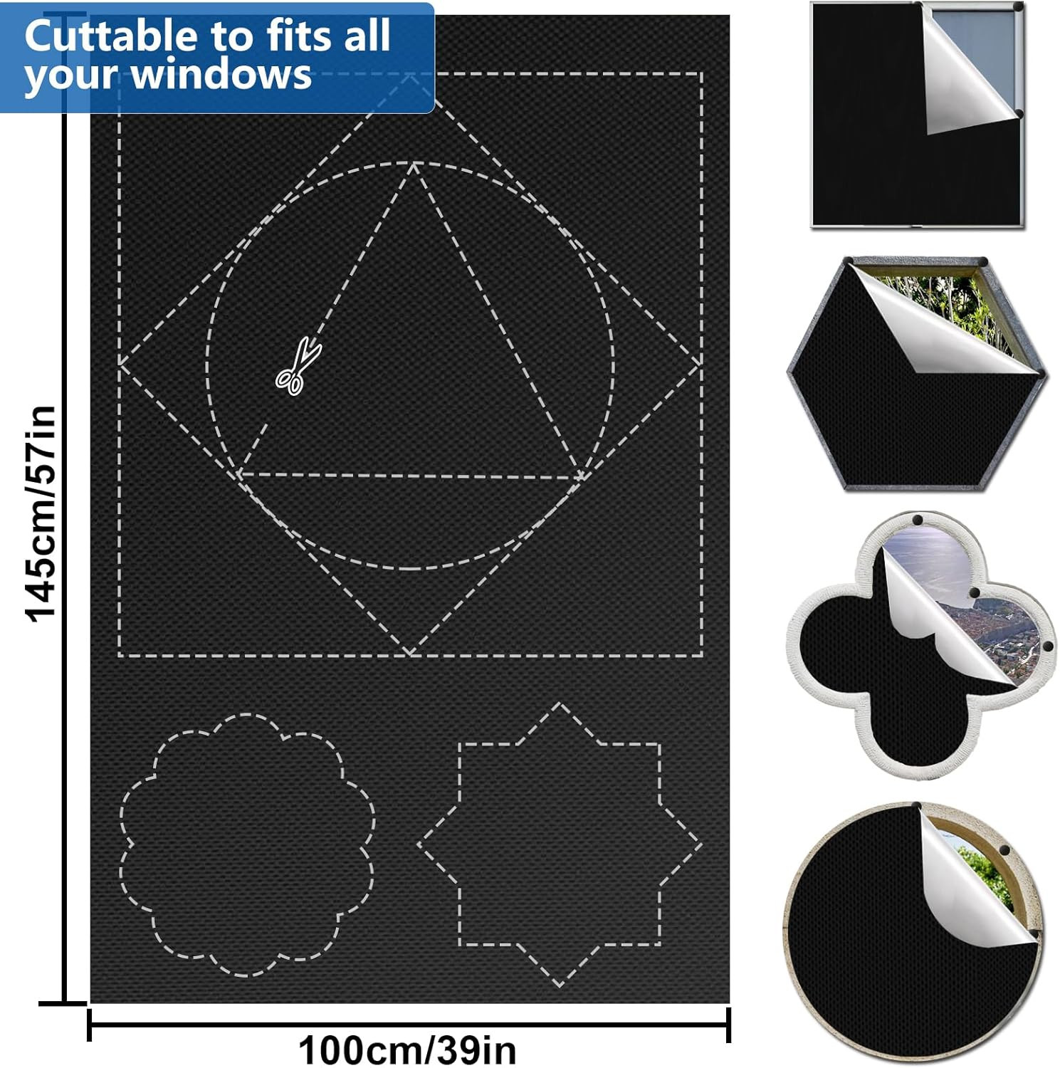 Magnetic Blackout Window Cover, 100% Darkening, Cuttable, No-Drill, 39×57 Inches