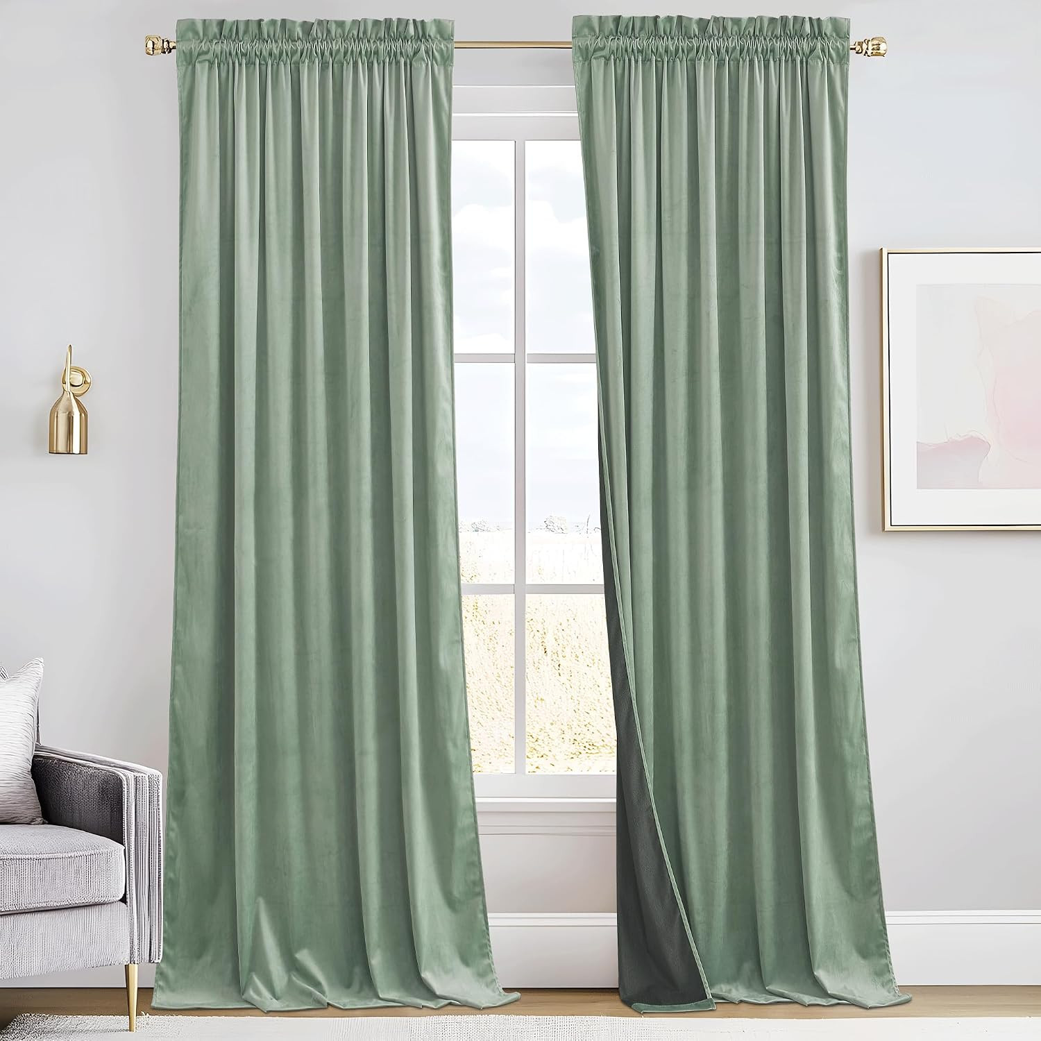 Aqua Velvet Drapes for Baby Boy Bedroom, Thermal Insulated, Light Blocking, Floo