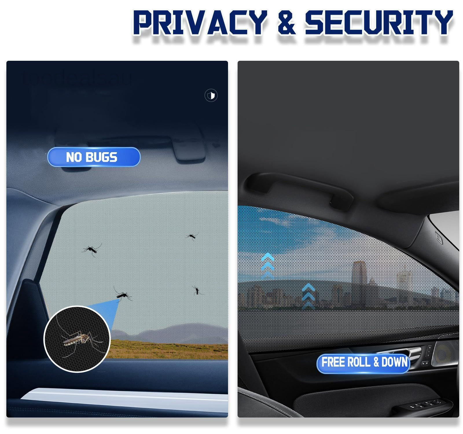Car Rear Window Screens for Side Windows, 2 Pack Black