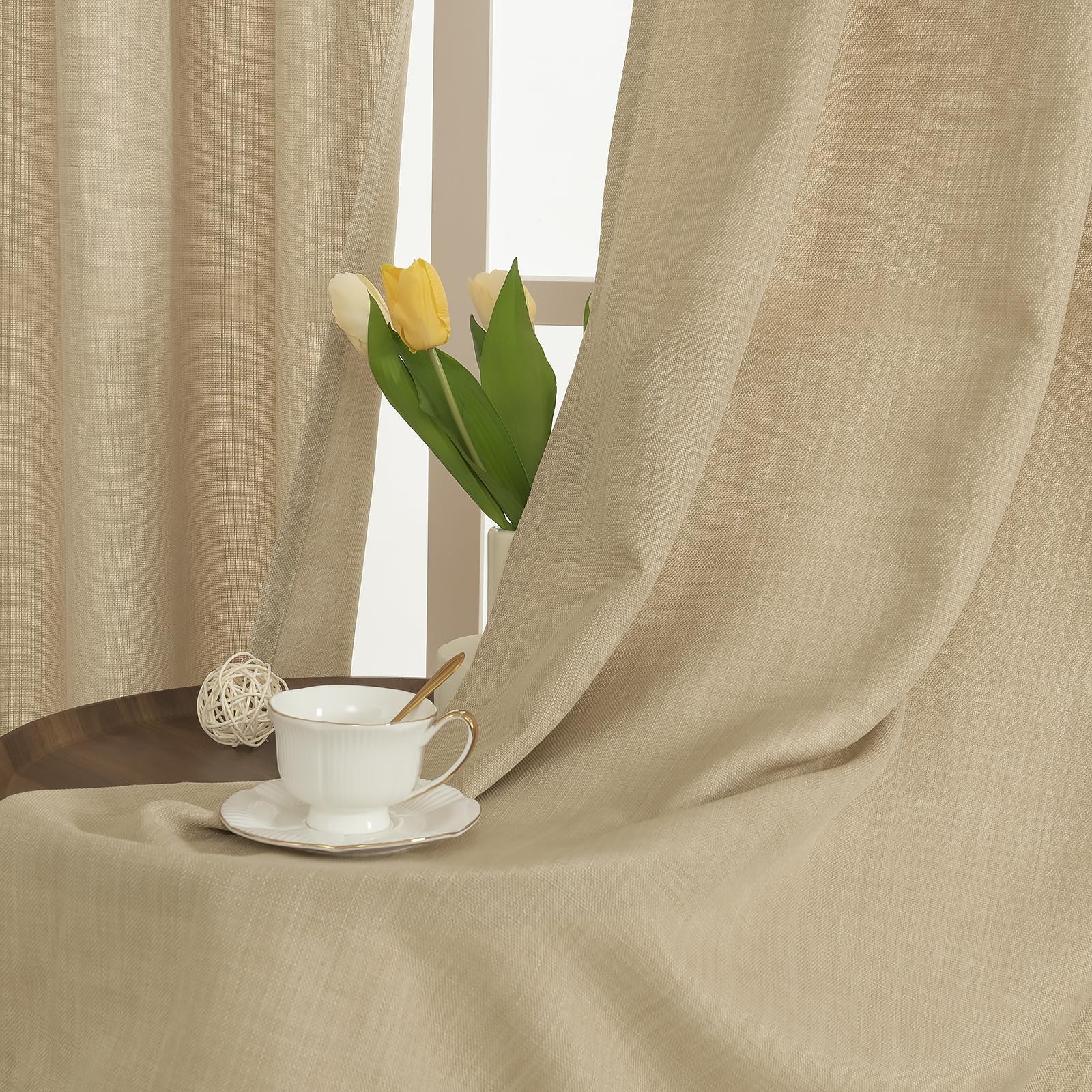 Natural Linen Curtains for Living Room 84 Inch Length, Grommet Light Filterin…