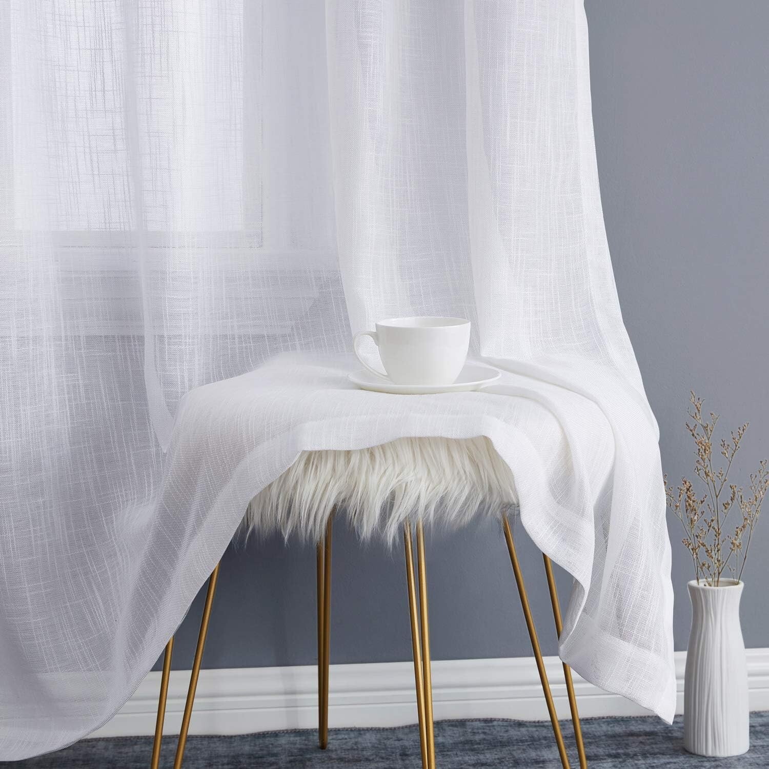 HLC.ME FAUX LINEN SEMI SHEER LIGHT FILTERING GROMMET CURTAIN PANEL 100″W X 84″L