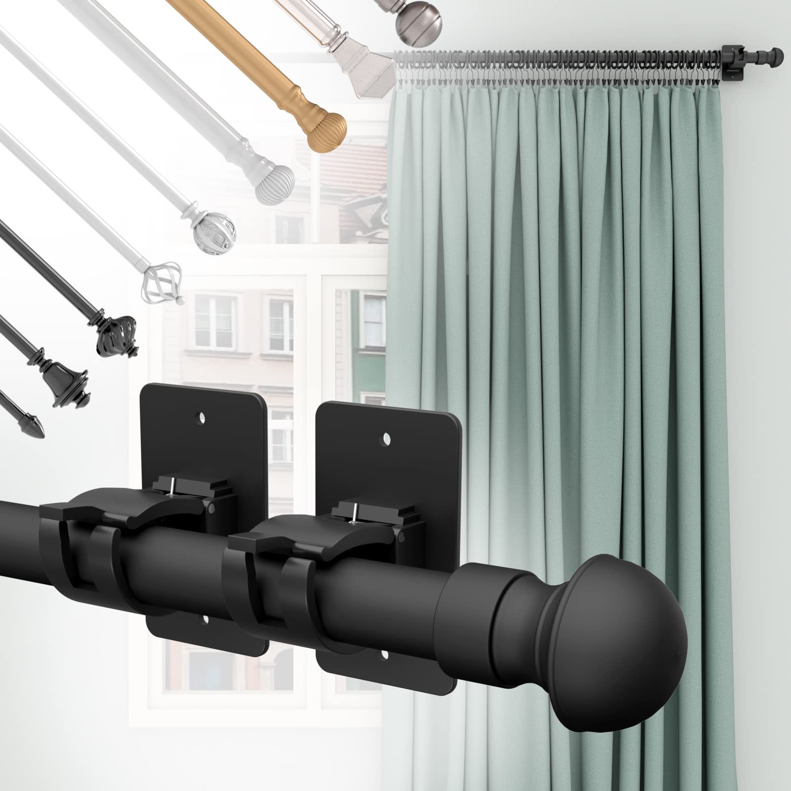 4 Pieces Adhesive Curtain Rod Bracket, Universal Plastic Curtain Rod Holders,…