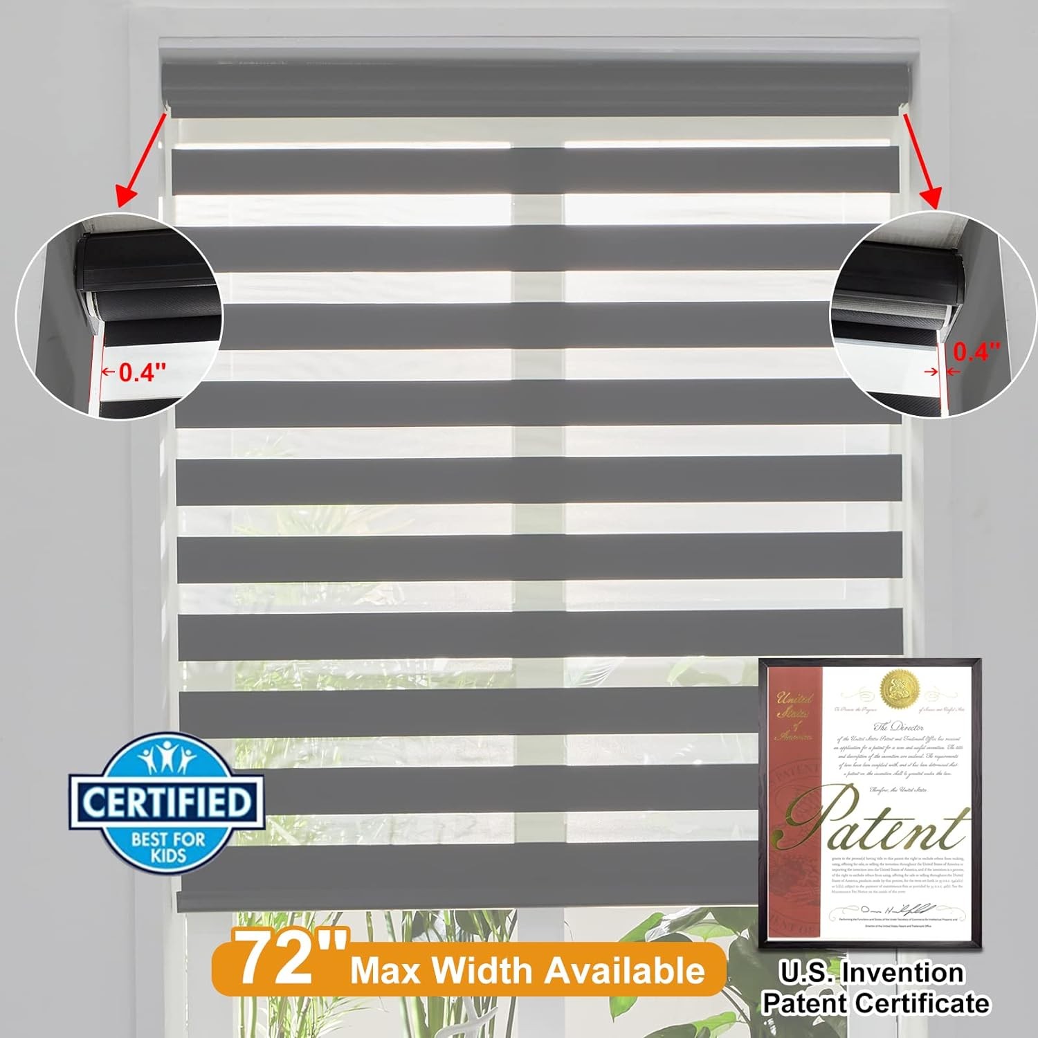 Cordless Zebra Blinds for Windows Free-Stop Roller Window Shades (35″ W X 64″ H,