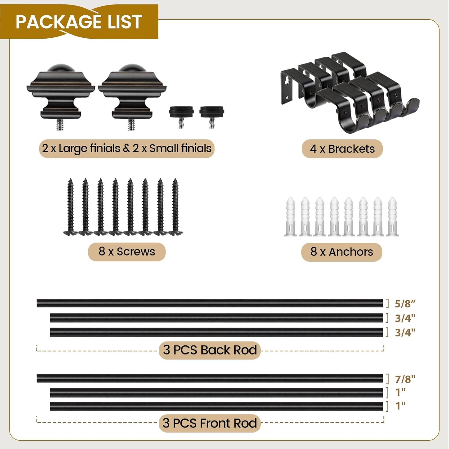 1-inch double curtain rod,adjustable length range from 72 to 144 inches