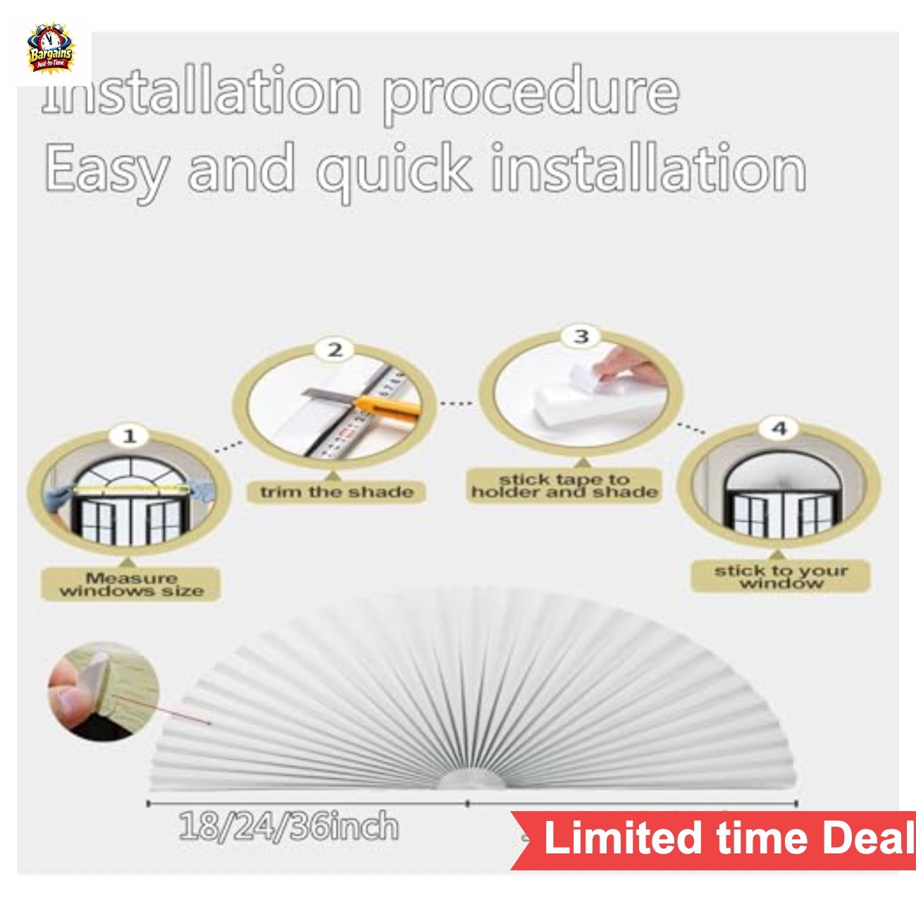 Arch Window Pleated Blinds Half Circle Non-Woven Cordless Self Adhesive Shade