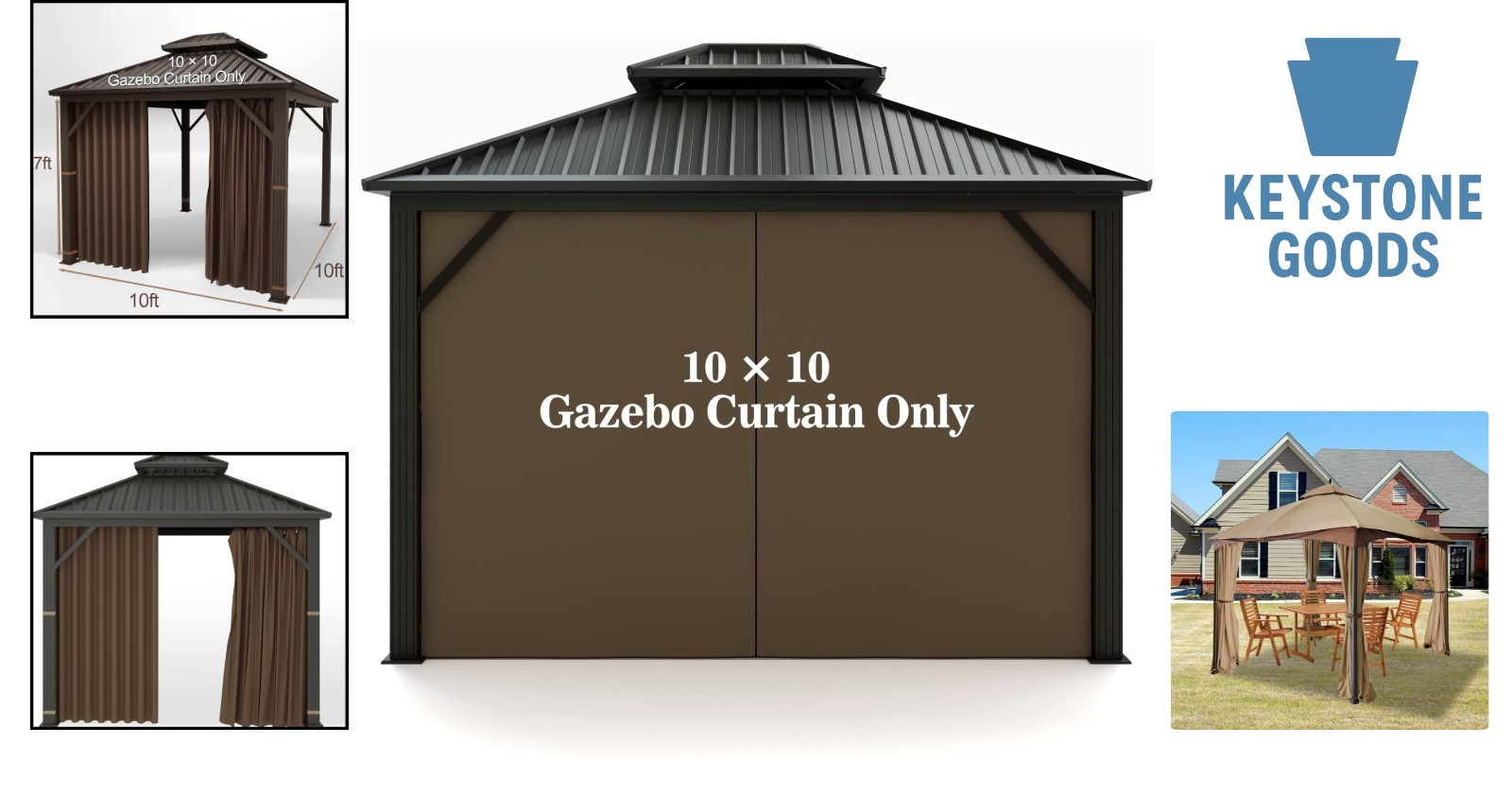 10×10 Brown Waterproof UV-Resistant Gazebo Privacy Curtain with Zipper