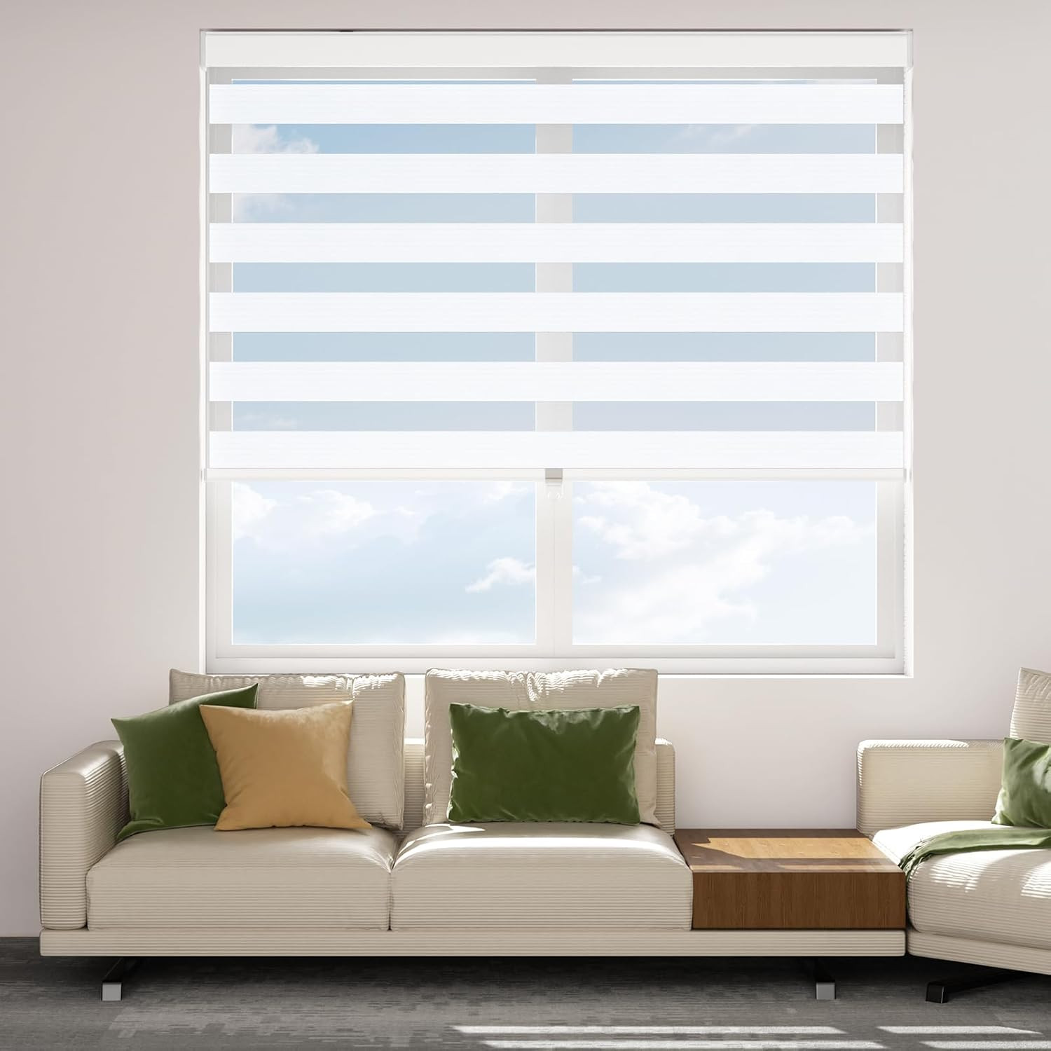 Pure White Zebra Roller Shades – 20″ W x 72″ H for Home & Office