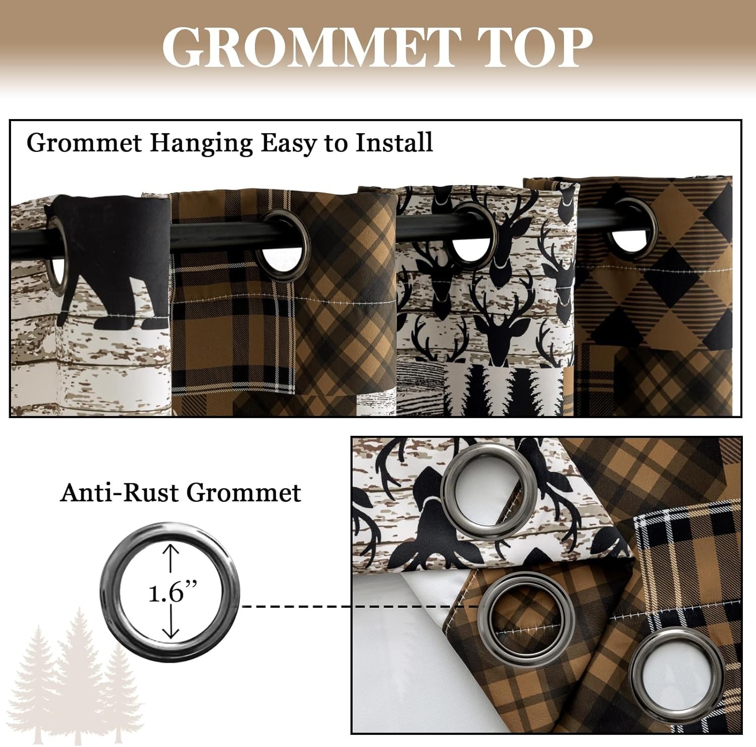 Brown Rustic Cabin Curtains 2 Panels Country Style Curtain 50% Light Blocking…