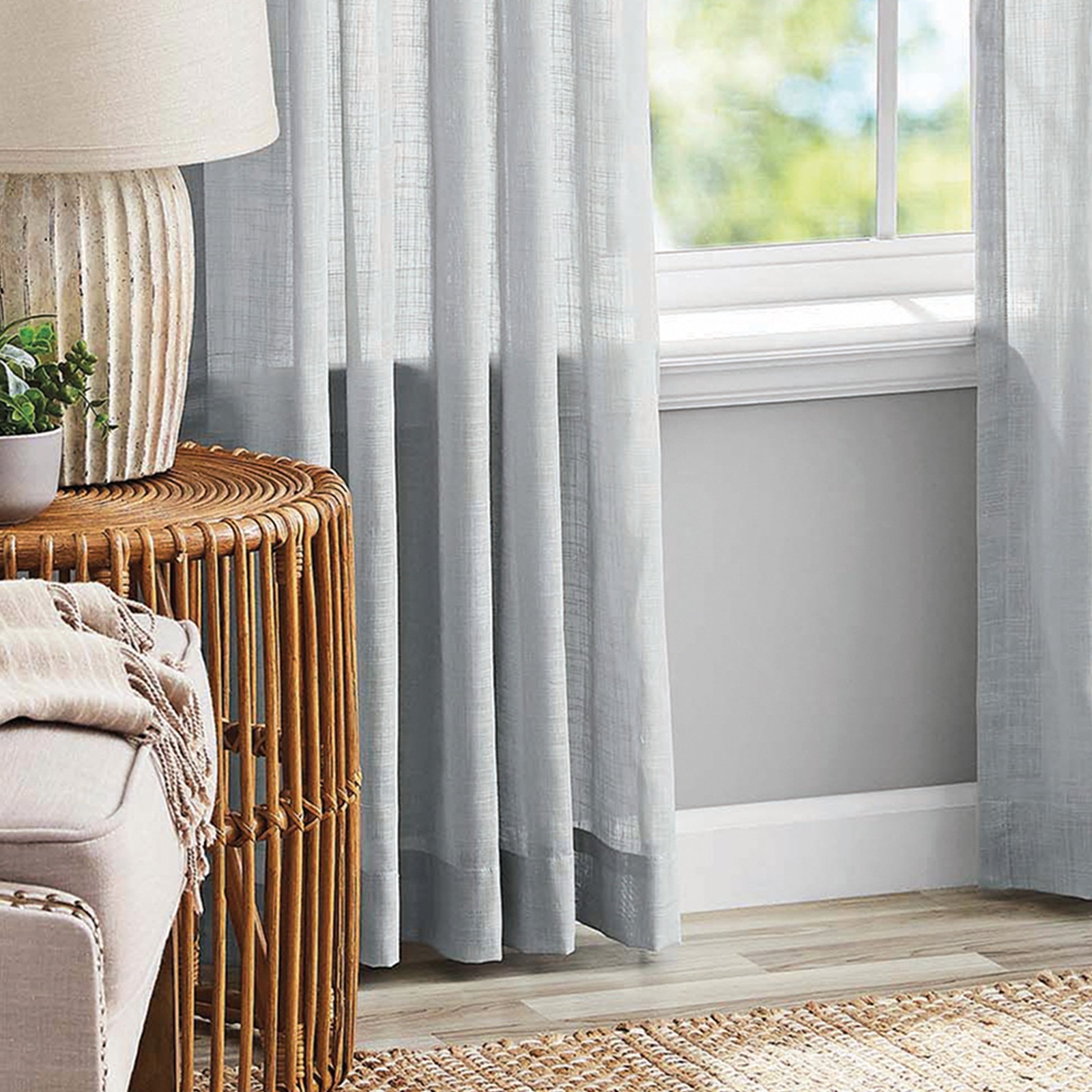 100% Cotton Indoor Sheer Rod Pocket Single Curtain Panel , White , 50″ W x 63″L
