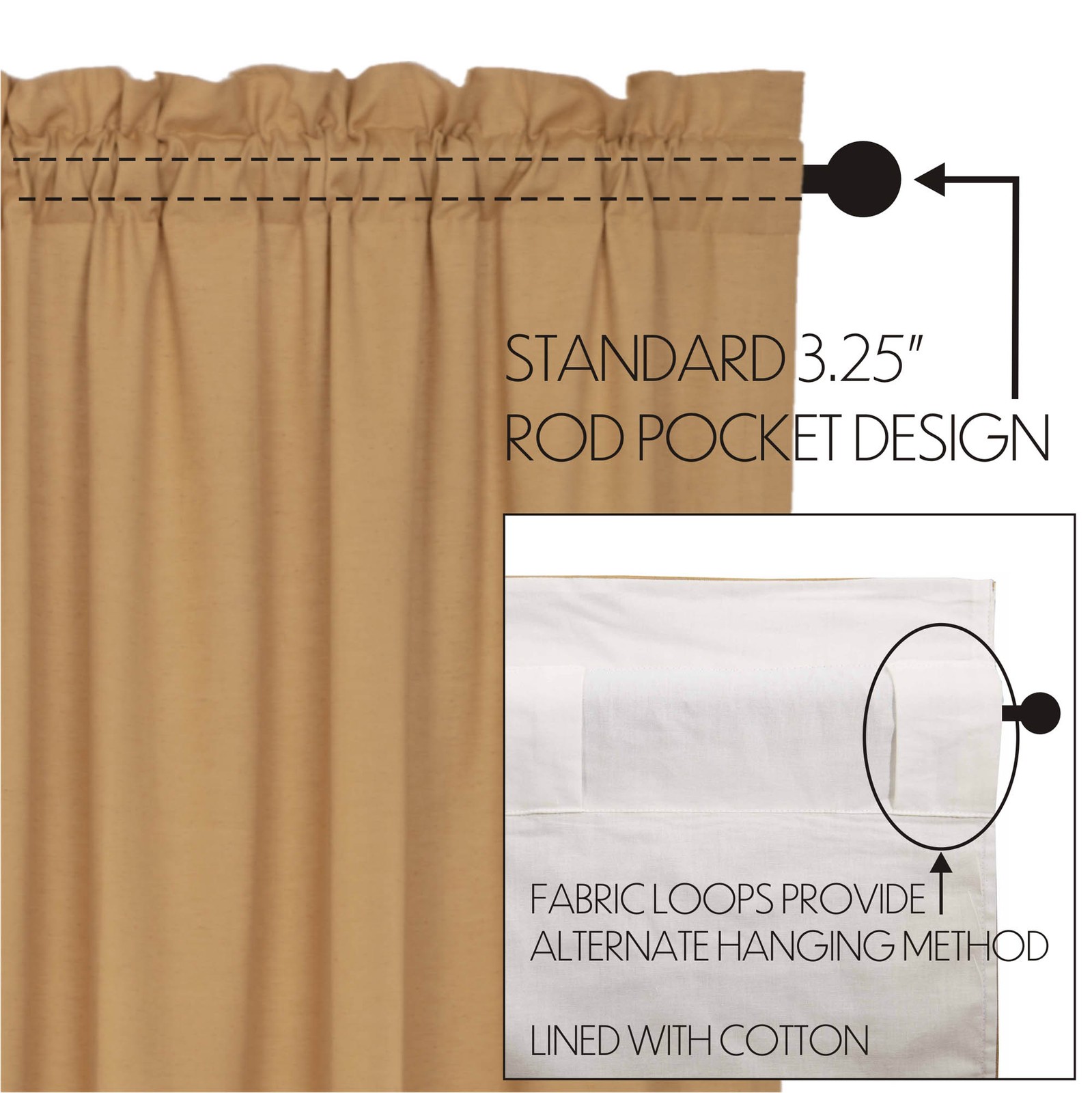 Farmhouse 24″x36″ Tier Pair Tan Rod Pocket Kitchen Window Curtains VHC Brands