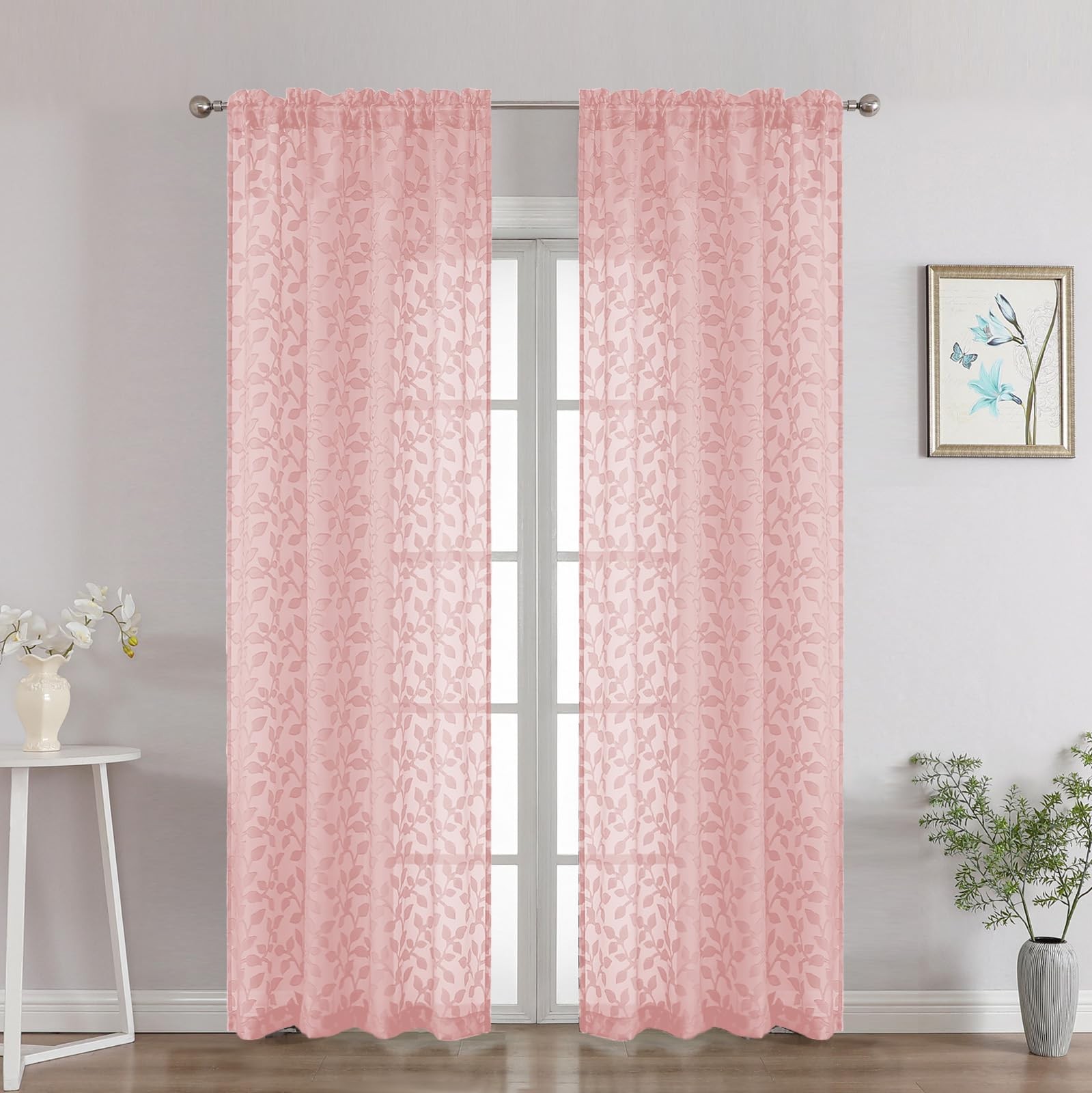 Blush Pink Sheer Curtains 84 Inch Length 2 Panels Set, Light Filtering Tufted…