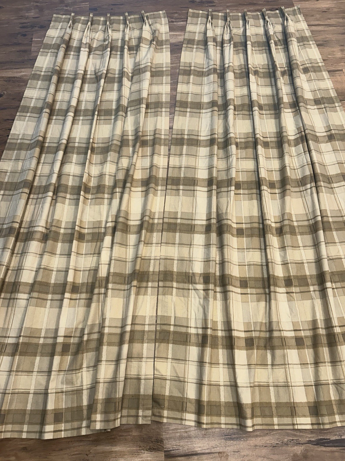 Cedrick Tan Beige Plaid Flannel Drapes 2 Panels 83×48 Jc Penney Euro Pinch Pleat