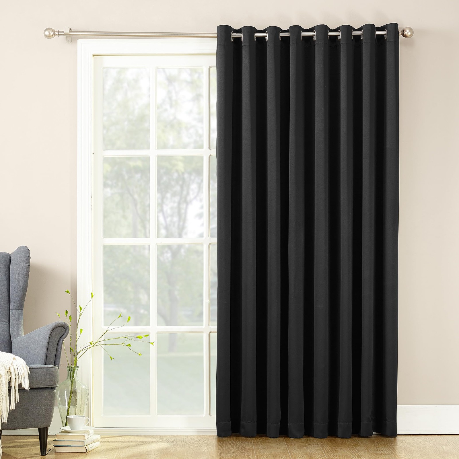 Barrow Energy Saving Grommet Sliding Patio Door Curtain Panel, Black, 100″W x…