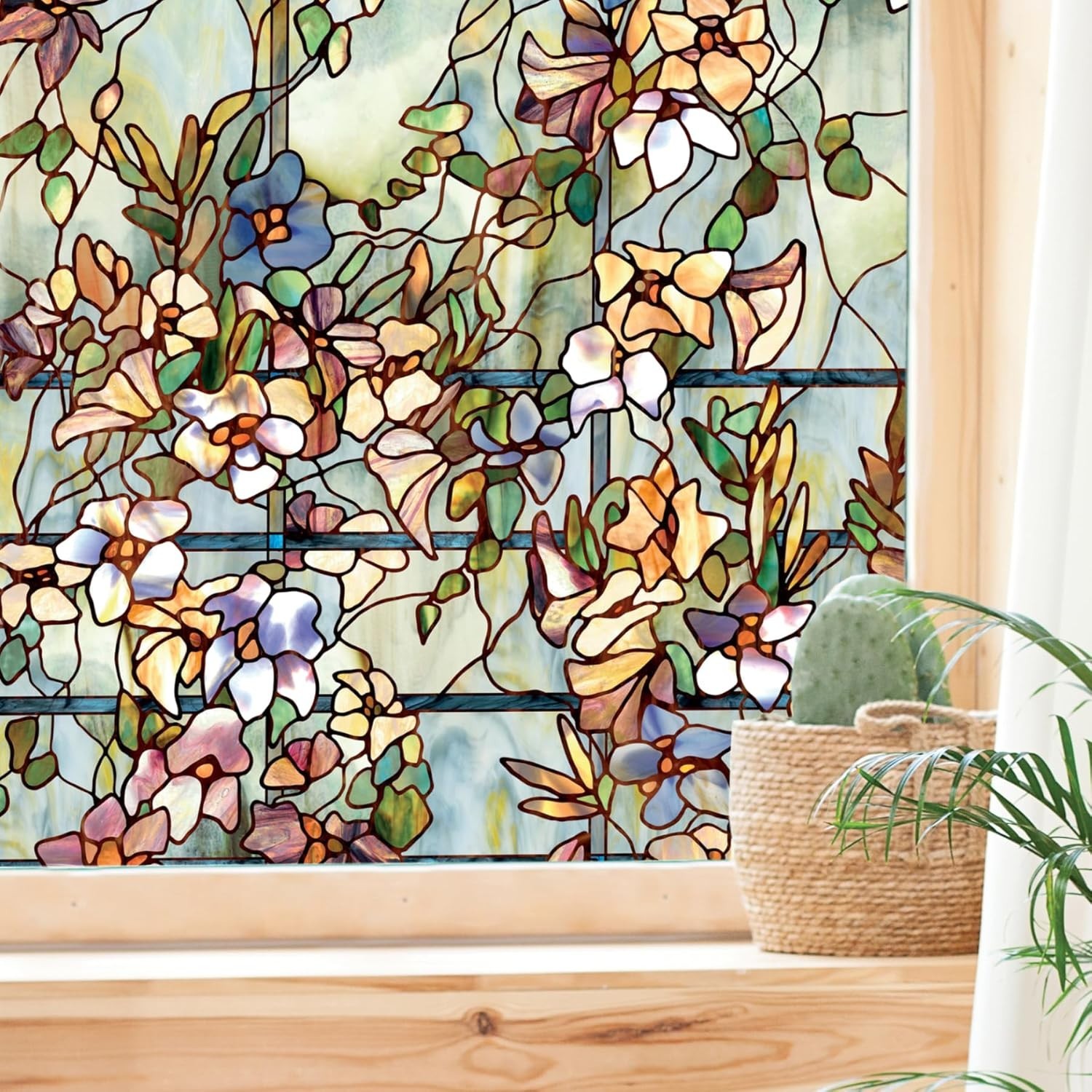Trellis | Privacy Window Film with Vibrant Colored Pattern | Non-Adhesive & U…