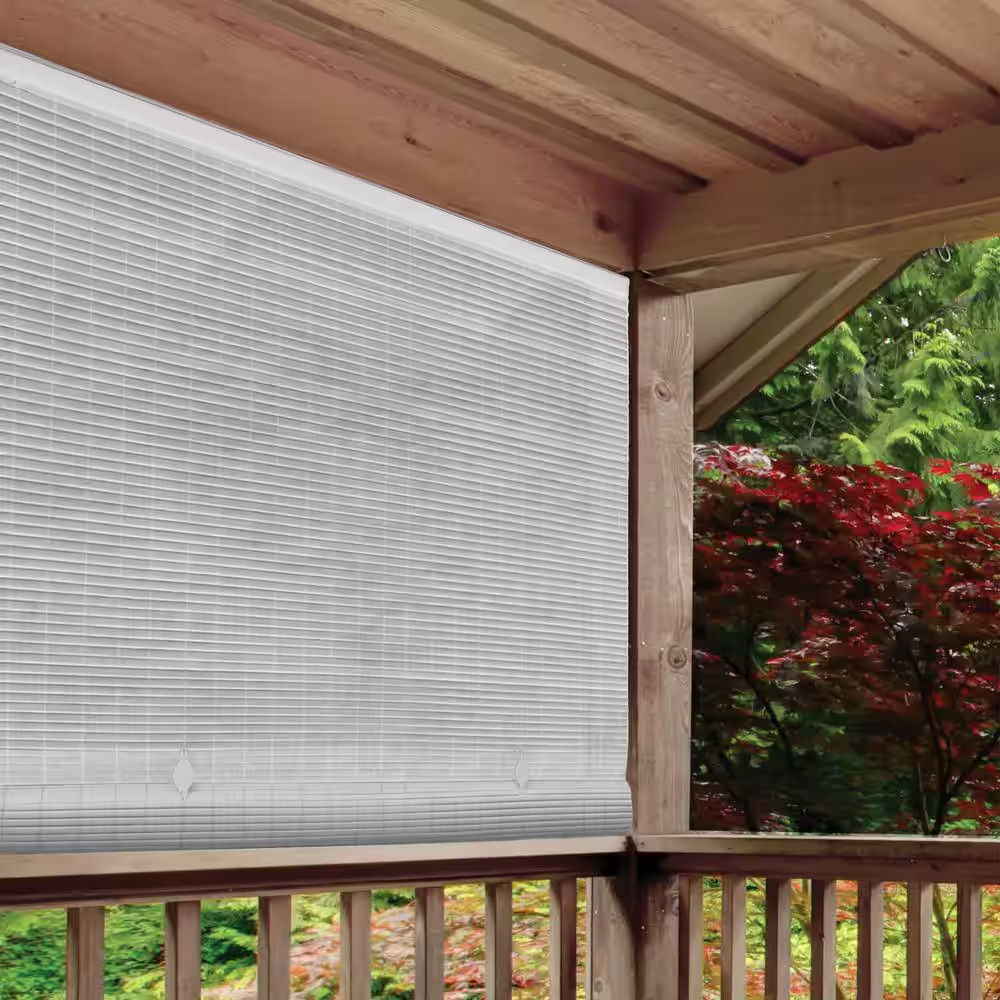 CORDLESS ROLL UP BLIND Outdoor Sun Shade Deck Patio PVC Manual White 72″ X 72″