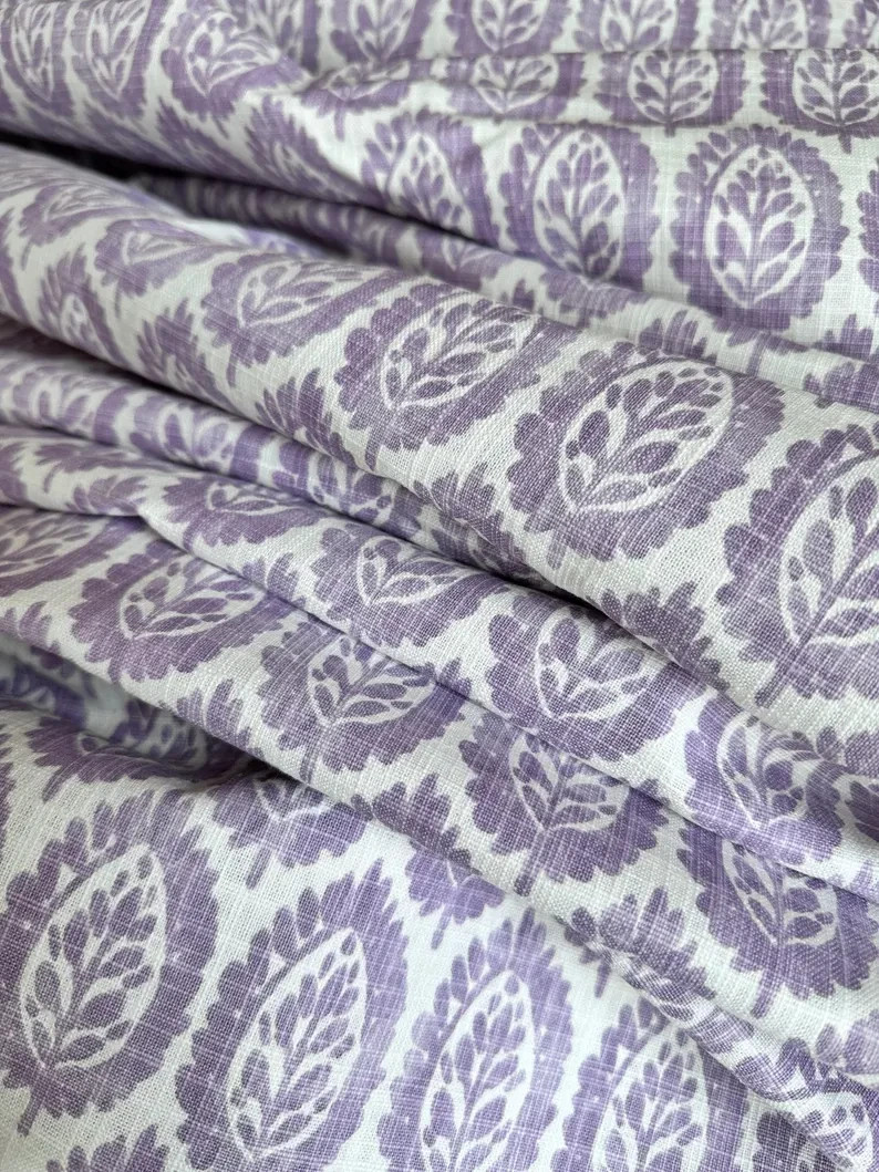 Curtains Made in USA, Orchid Lynn Floral Purple, Medium Weight Cotton Slub