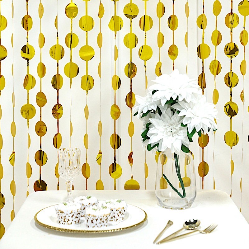 3 ft x 6.5 ft GOLD Metallic Round Foil Tassels Fringe CURTAINS Party Home