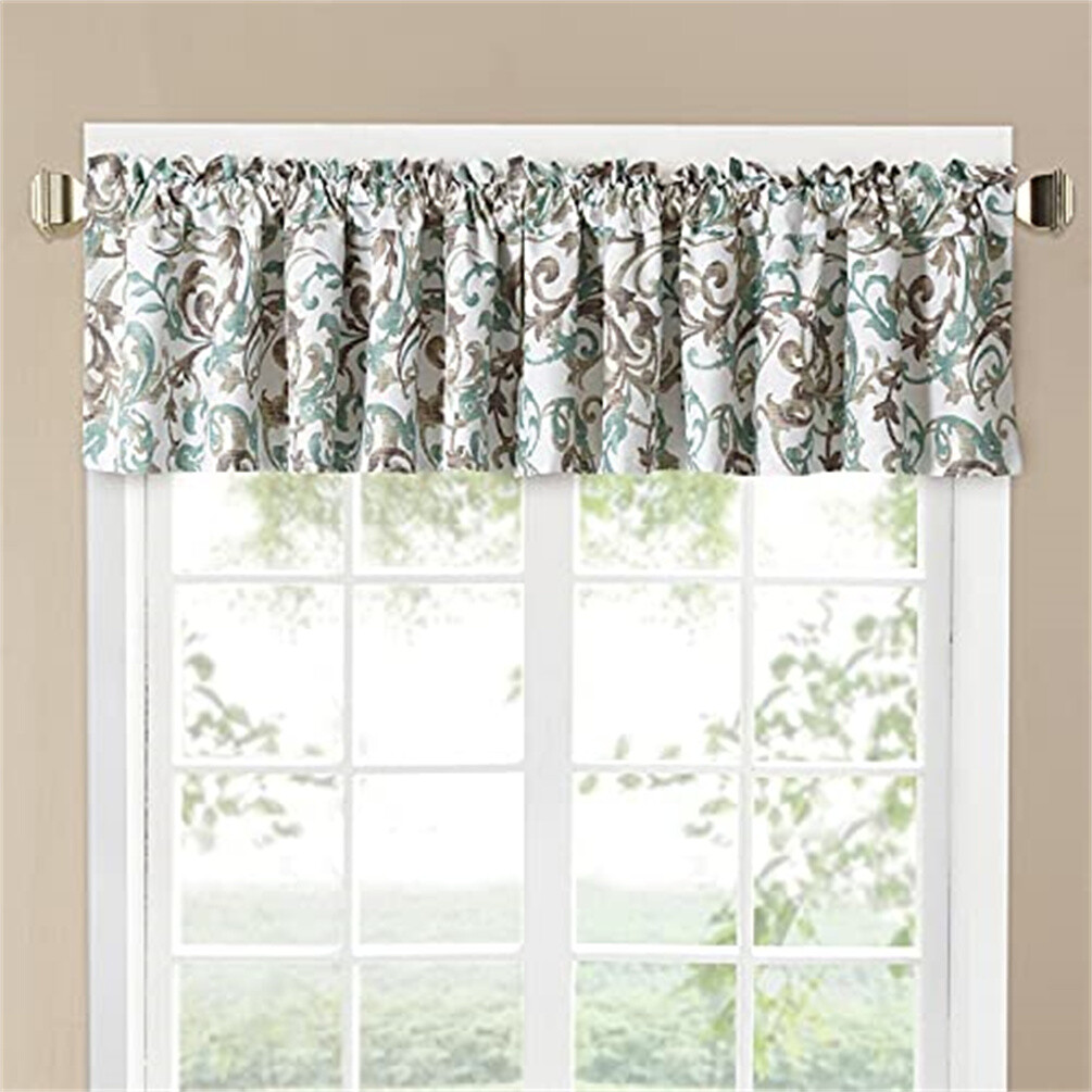 2 PCS Printed Window Curtain Valance Window Treatments Rod Pocket