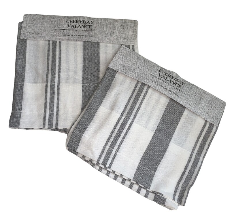 Summer Valance Gray White Striped 40×14″ Beach Summer House Cottage Set Of 2