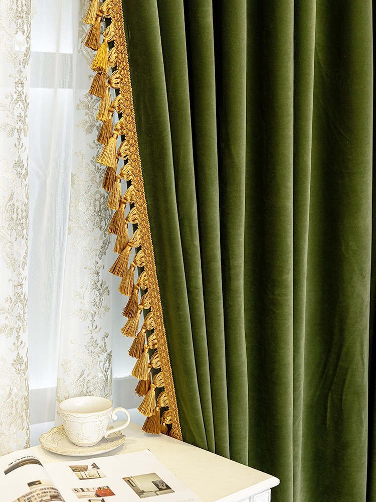 Custom retro American green flannel bedroom velvet cloth curtain tulle M1843