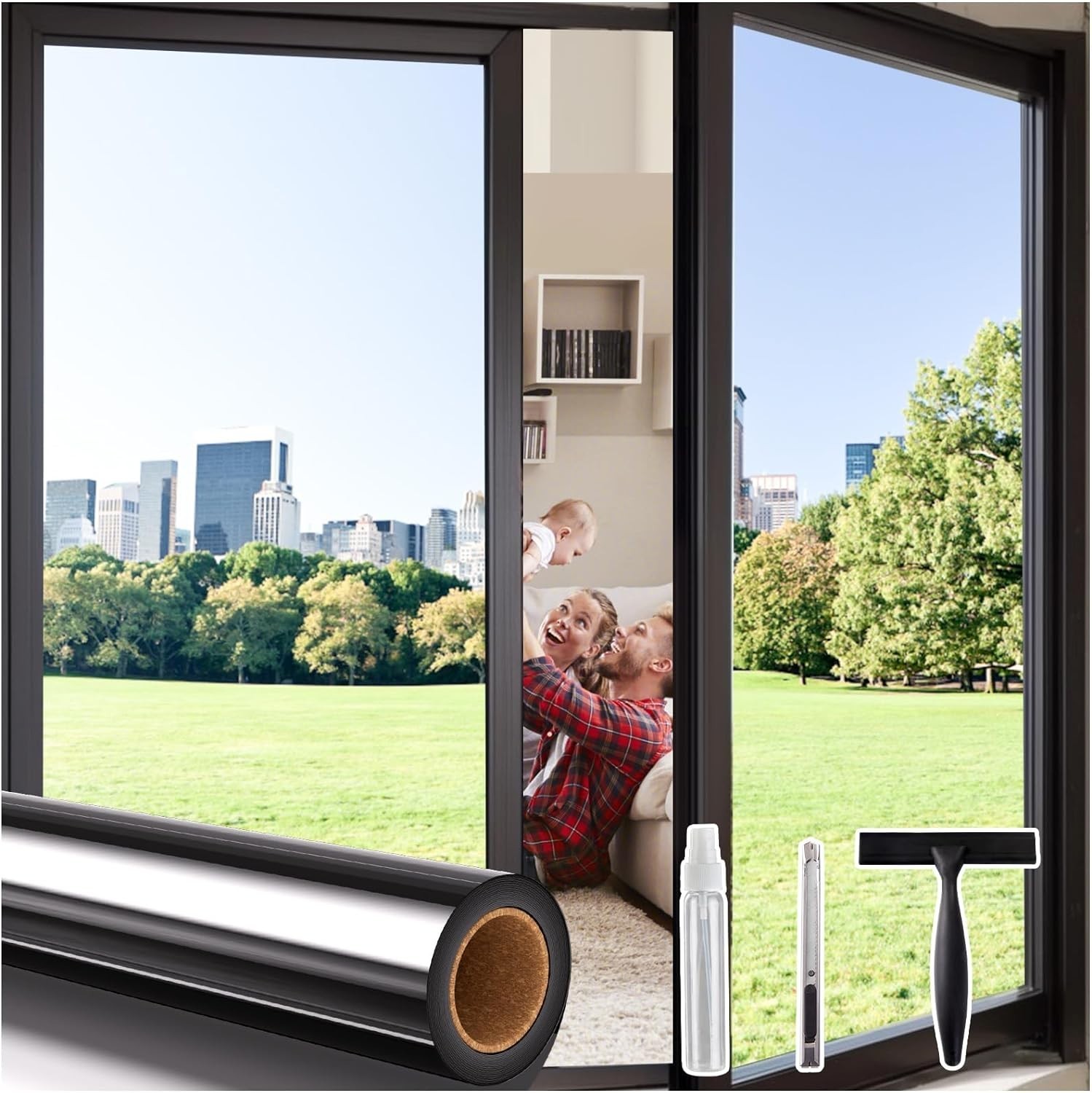 Adhesive One Way Privacy Film – Easy Install 3-Tool Kit, 17.5 x 78.7 Inch, Black