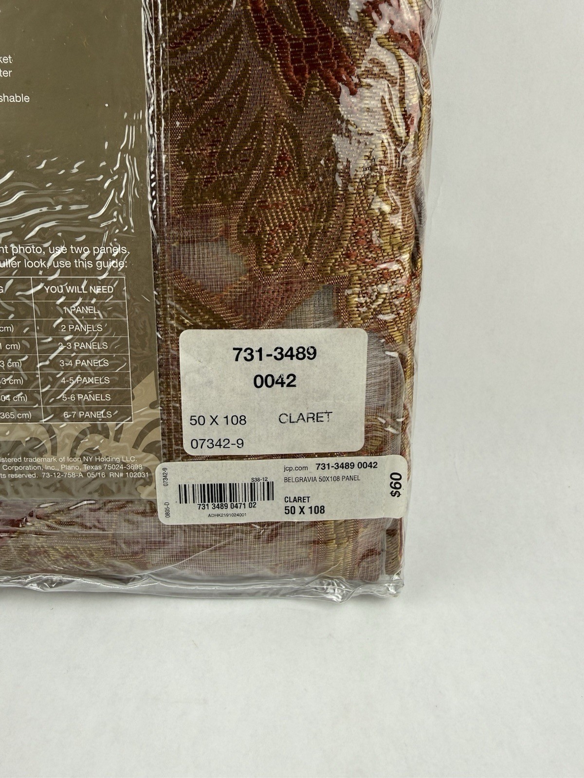 Royal Velvet Belgravia Sheer Rod Pocket Panel Claret Motif 50” X 108” Single NIP