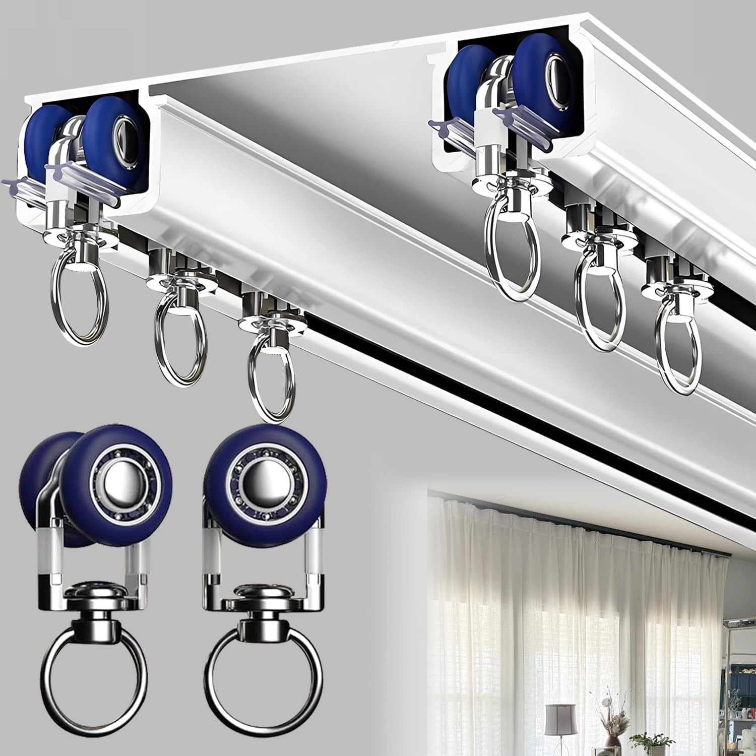 Double Curtain Track Ceiling Mounted, Heavy Duty Aluminum Sliding Rails for Curt