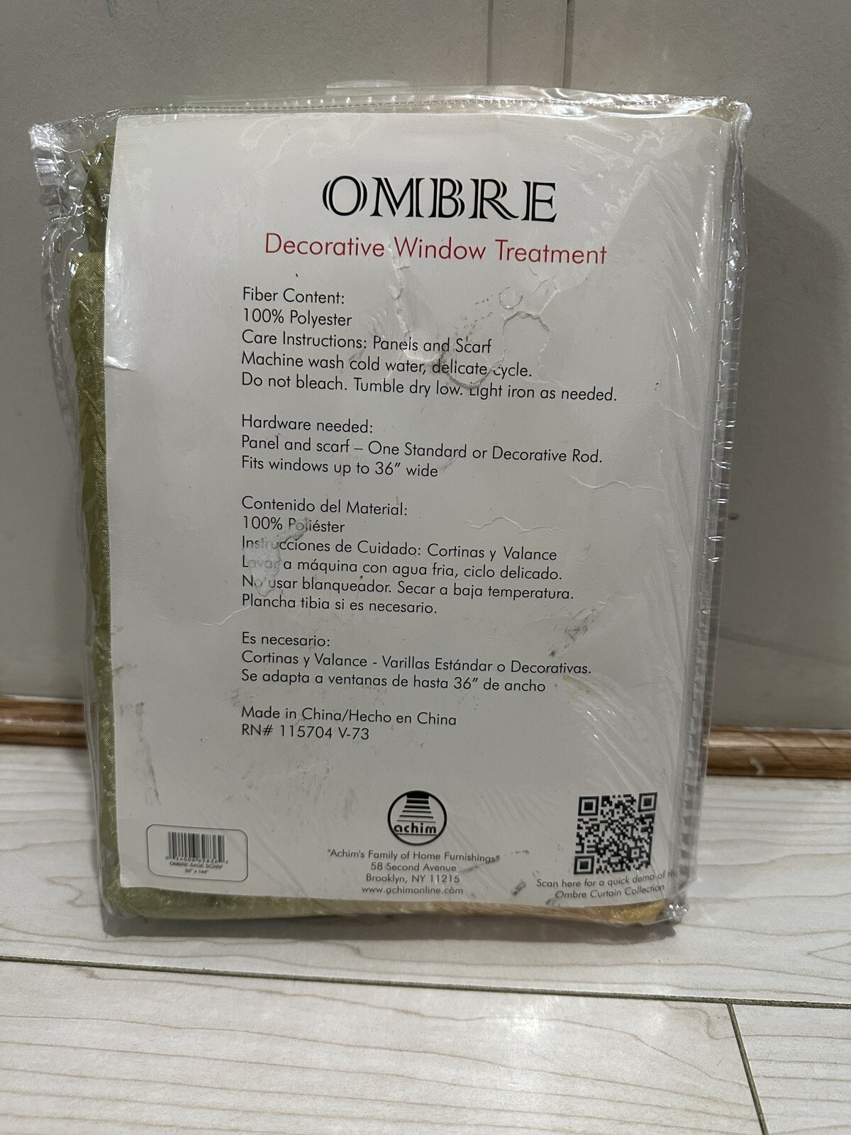 ACHIM Ombré Decorative Window Treatment Scarf – Sage – 50 in x 144 in