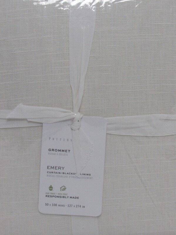 Pottery Barn Emery Linen Antique Bronze Grommet B/O Curtain 50″ x 108″ Ivory NWT