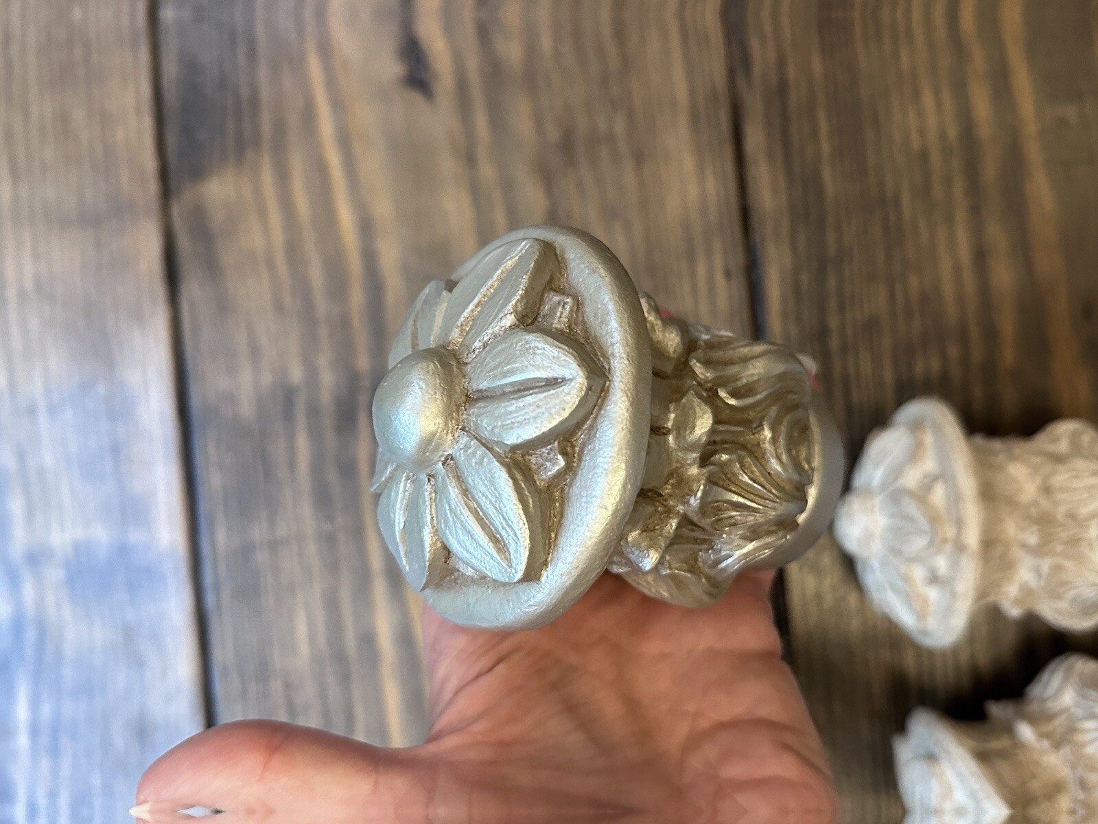 Kirsch Levolor 1 3/8” Pole Finial Pewter Off White Ornate French Regency Lot New