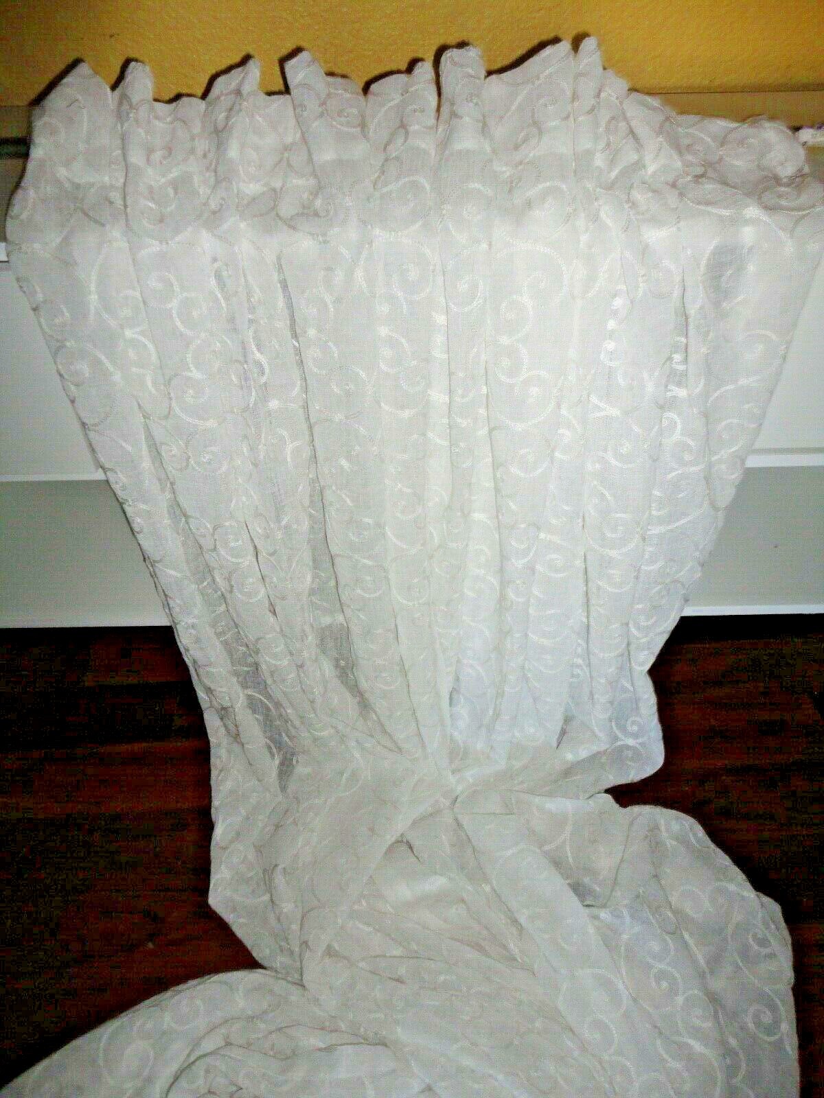SOFTLINE PINCH PLEATED OFF-WHITE SCROLL SHEER (2) HIDDEN TABS PANELS 30 X 107